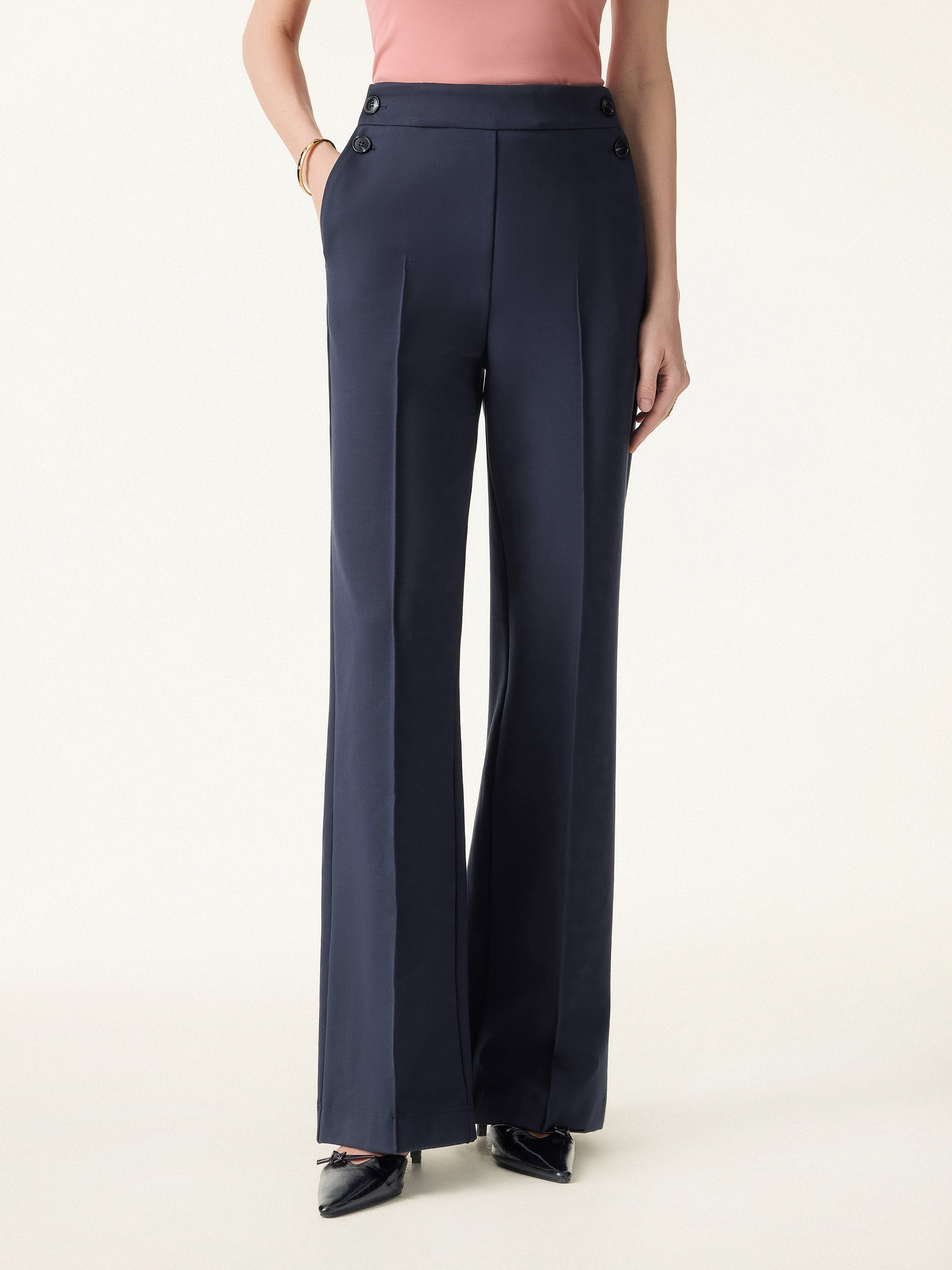 4-Way Stretch A-Line Wide Leg Pull-on Work Pants with Pockets