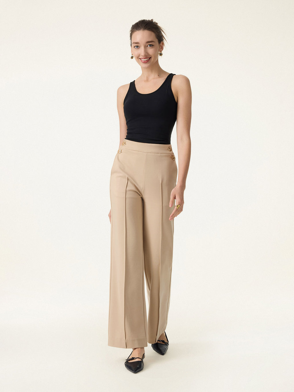 4-Way Stretch A-Line Wide Leg Pull-on Work Pants with Pockets