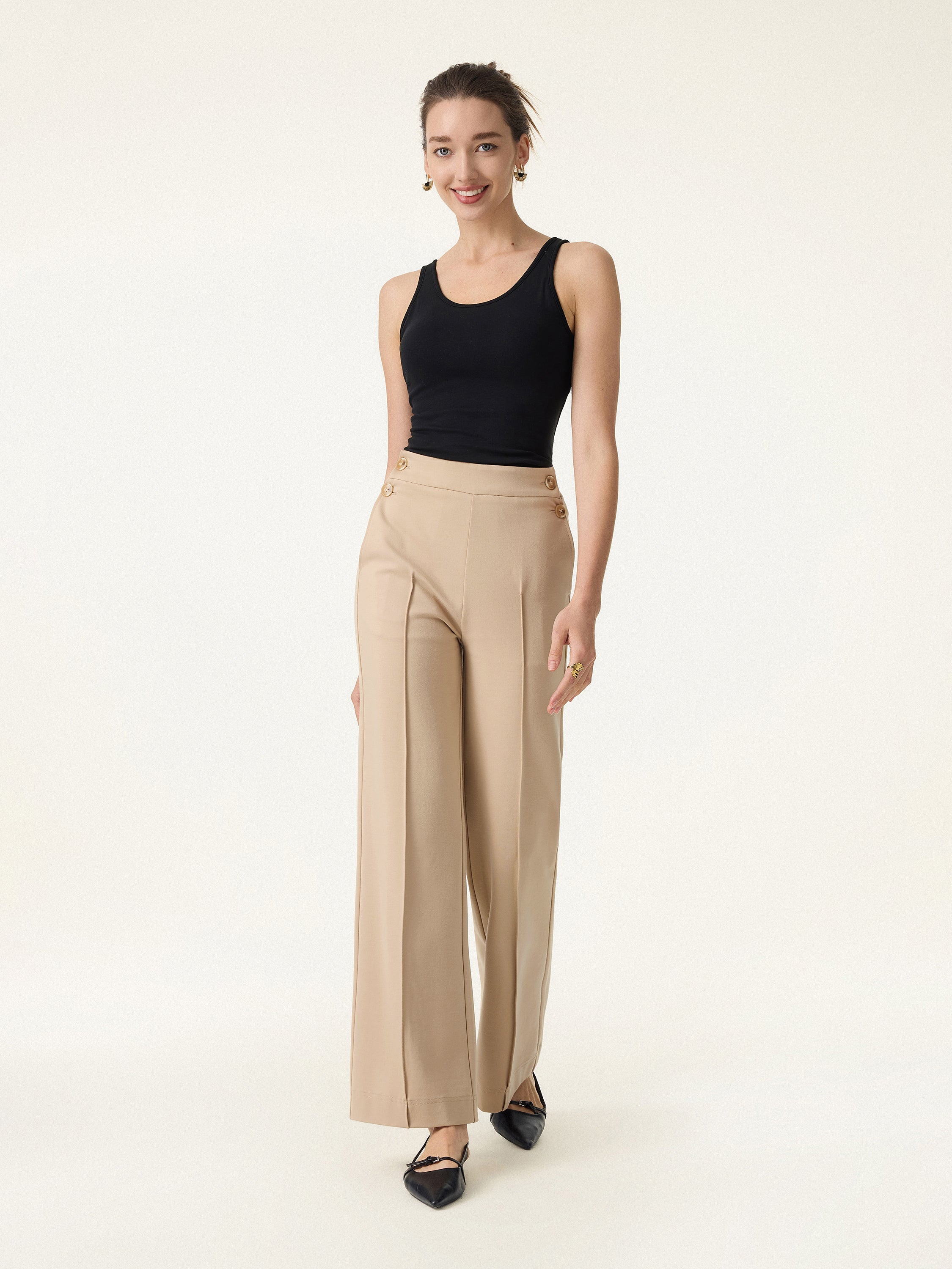 4-Way Stretch A-Line Wide Leg Pull-on Work Pants with Pockets