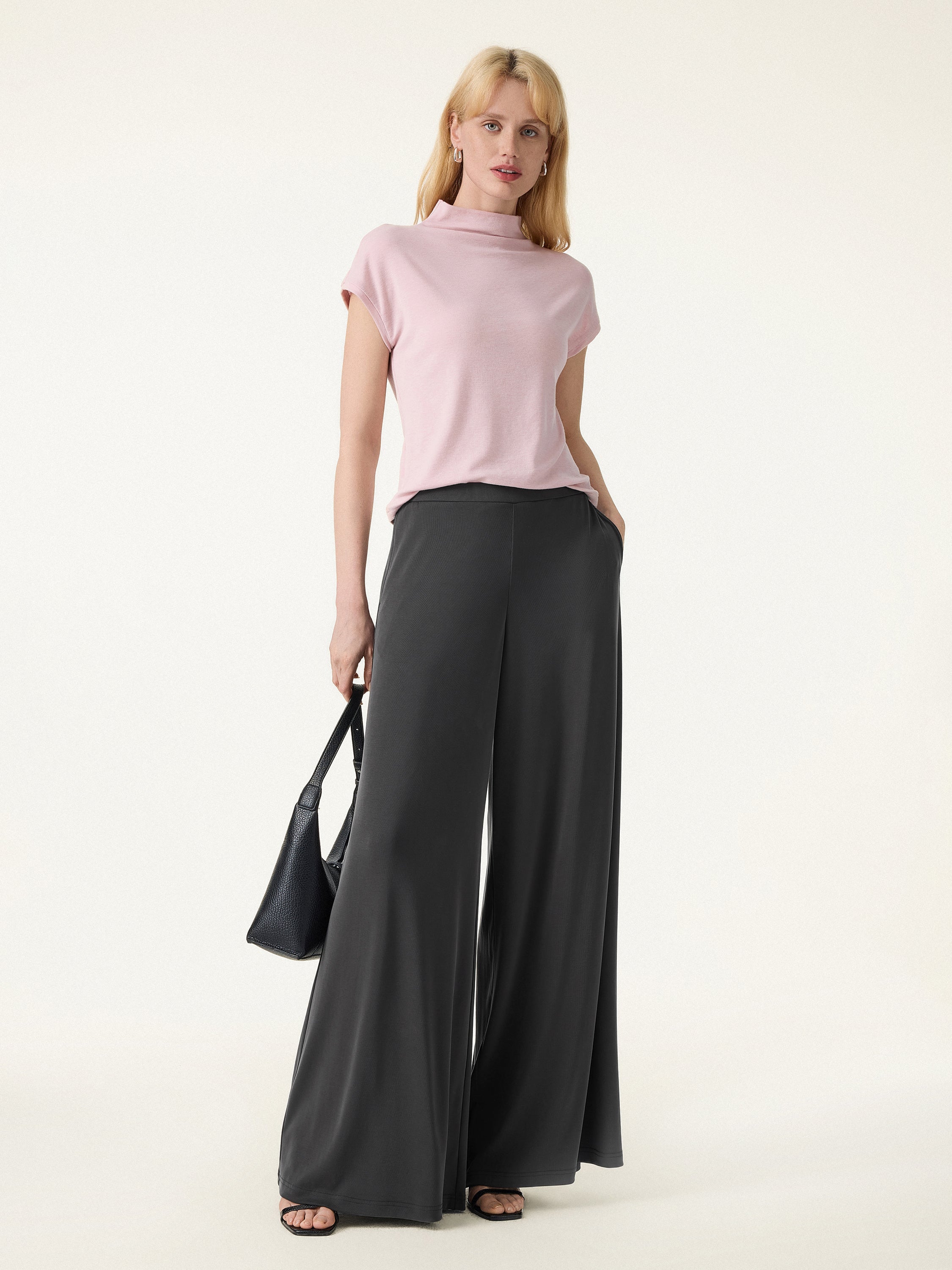 Sandwashed Modal Super Flowy Mid Rise Palazzo Pants with Pockets