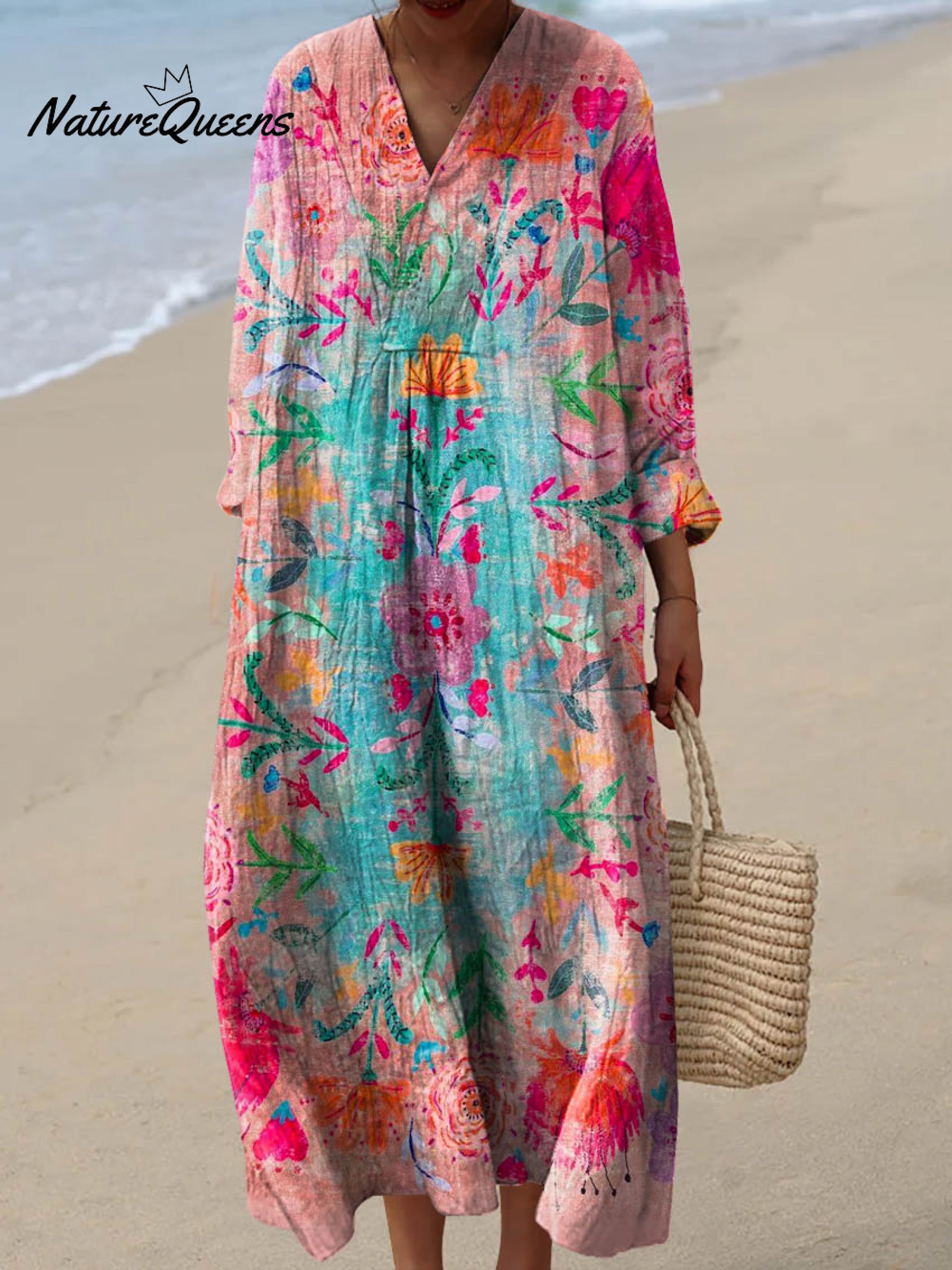 Women's Vintage Lovely Floral Art Print Cotton Dress