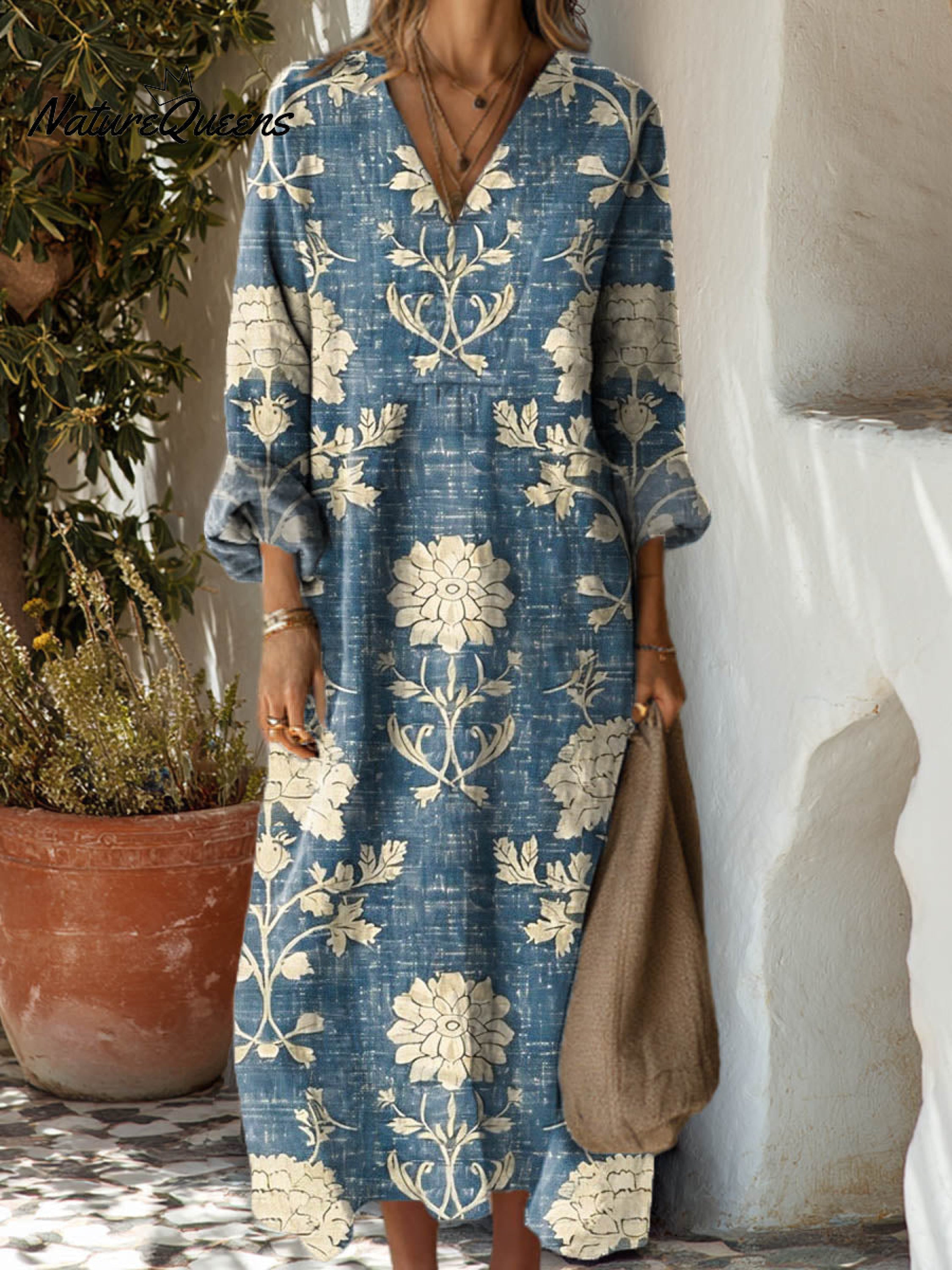 Women's Vintage Floral Art Print Cotton Dress