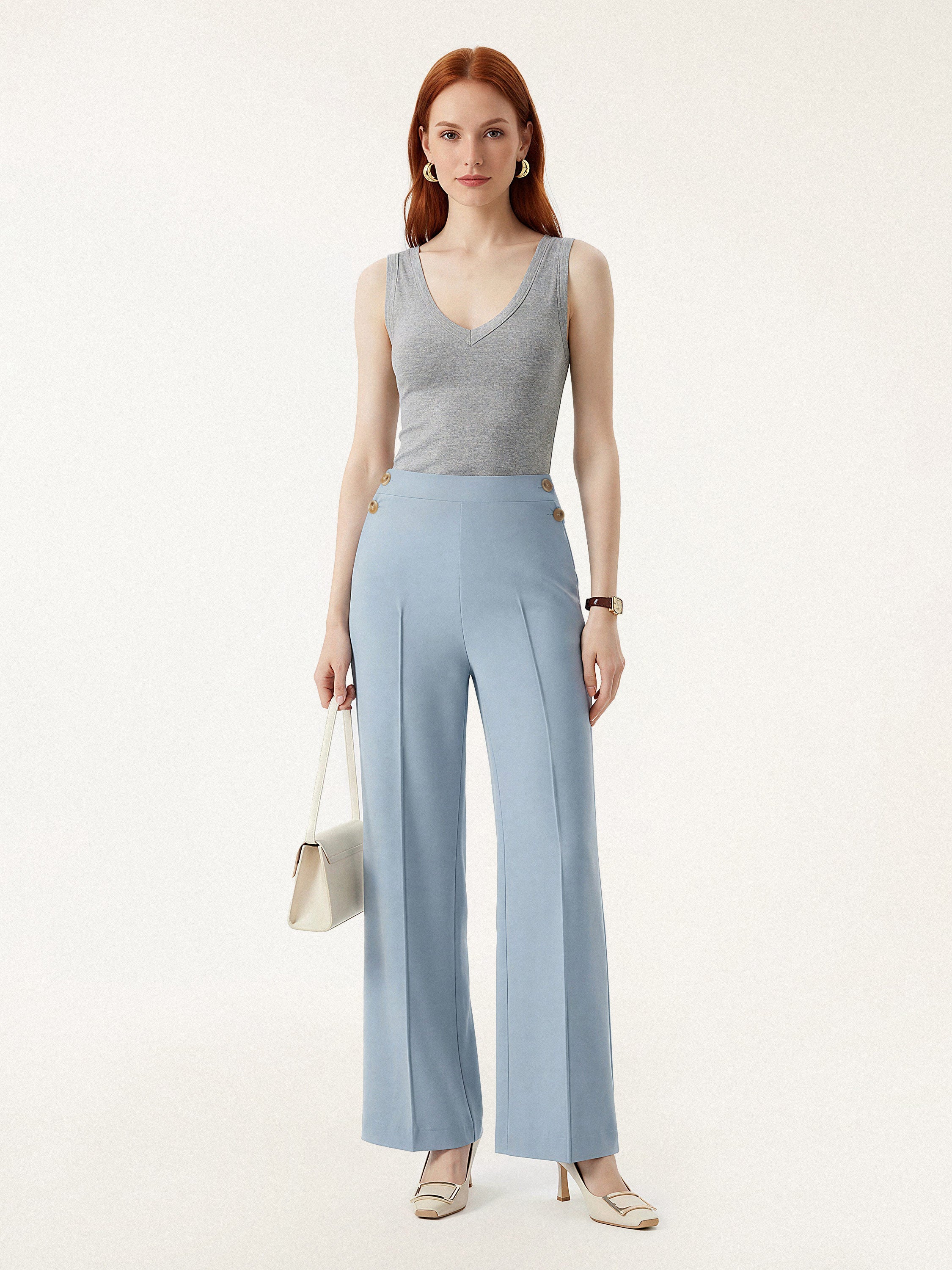 4-Way Stretch A-Line Wide Leg Pull-on Work Pants with Pockets