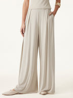 Sandwashed Mid Rise Pleated Wide Leg Palazzo Pants with Pockets