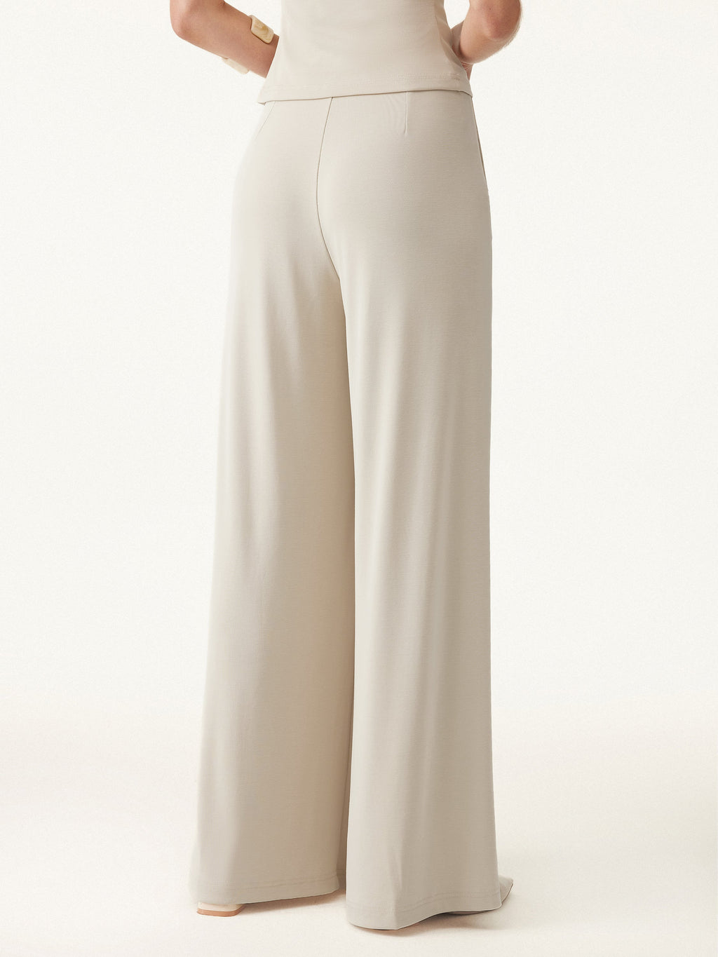 Sandwashed Mid Rise Pleated Wide Leg Palazzo Pants with Pockets
