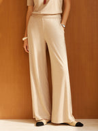 Lyocell Wool Mid Rise Wide Leg Pull-on Pants with Pockets