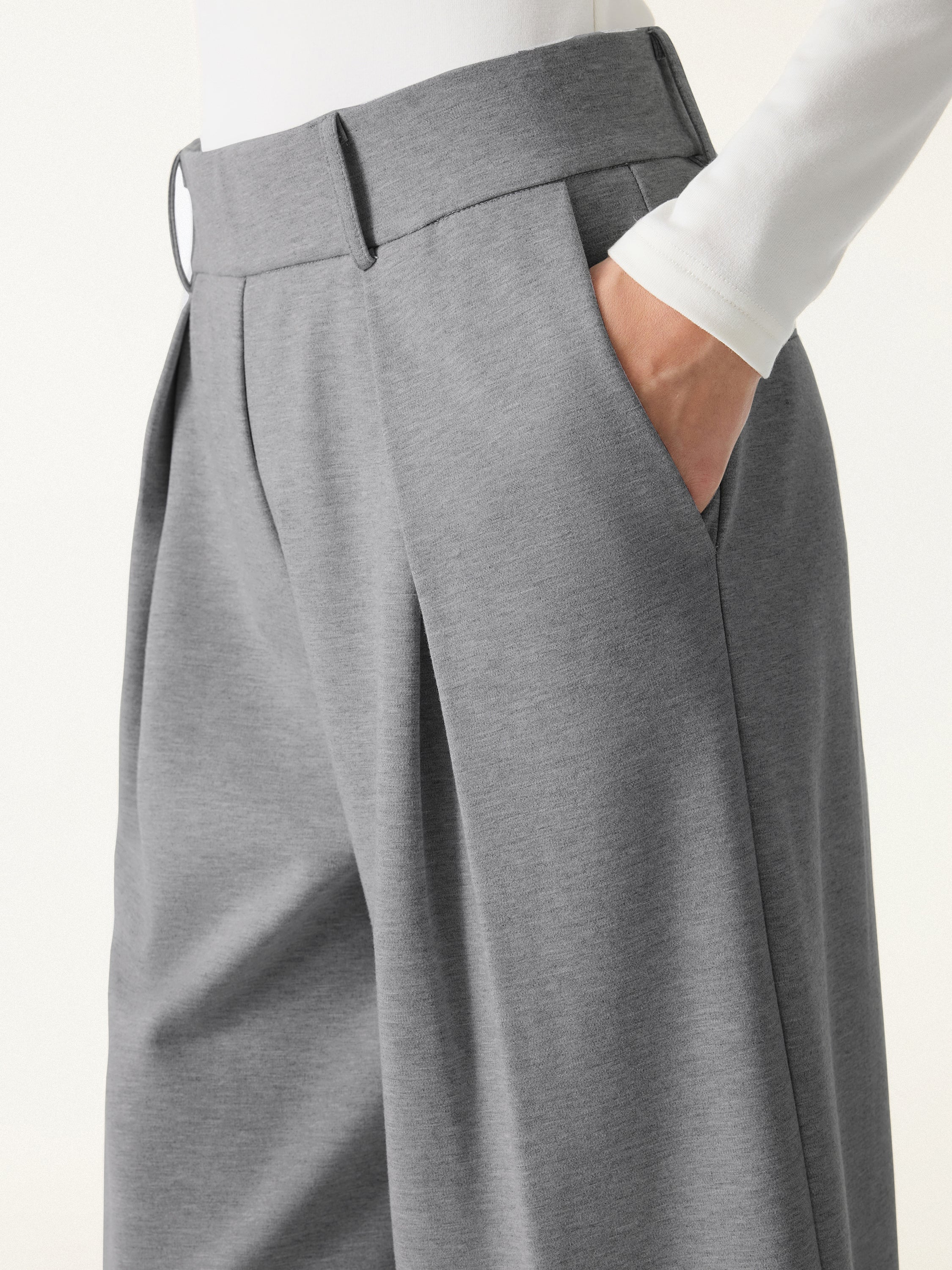Wrinkle-Resistant Stretchy High Rise Wide Leg Pants with Pockets