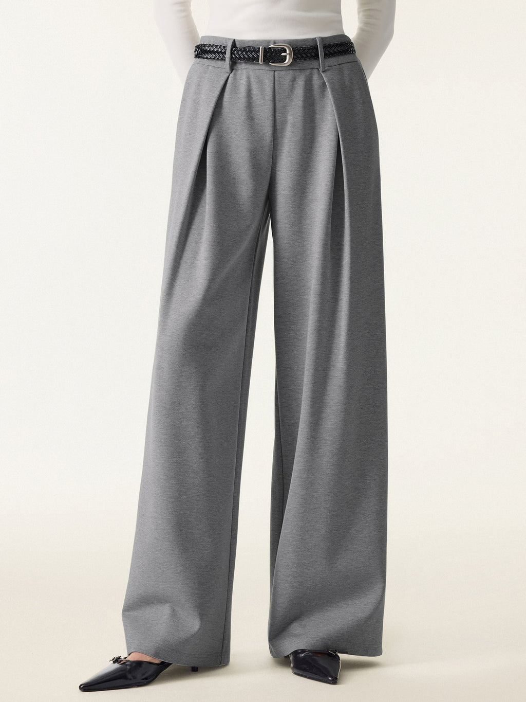 Wrinkle-Resistant Stretchy High Rise Wide Leg Pants with Pockets