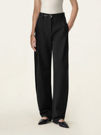 Spring Stretch Cotton High Rise Barrel Leg Pants with Pockets