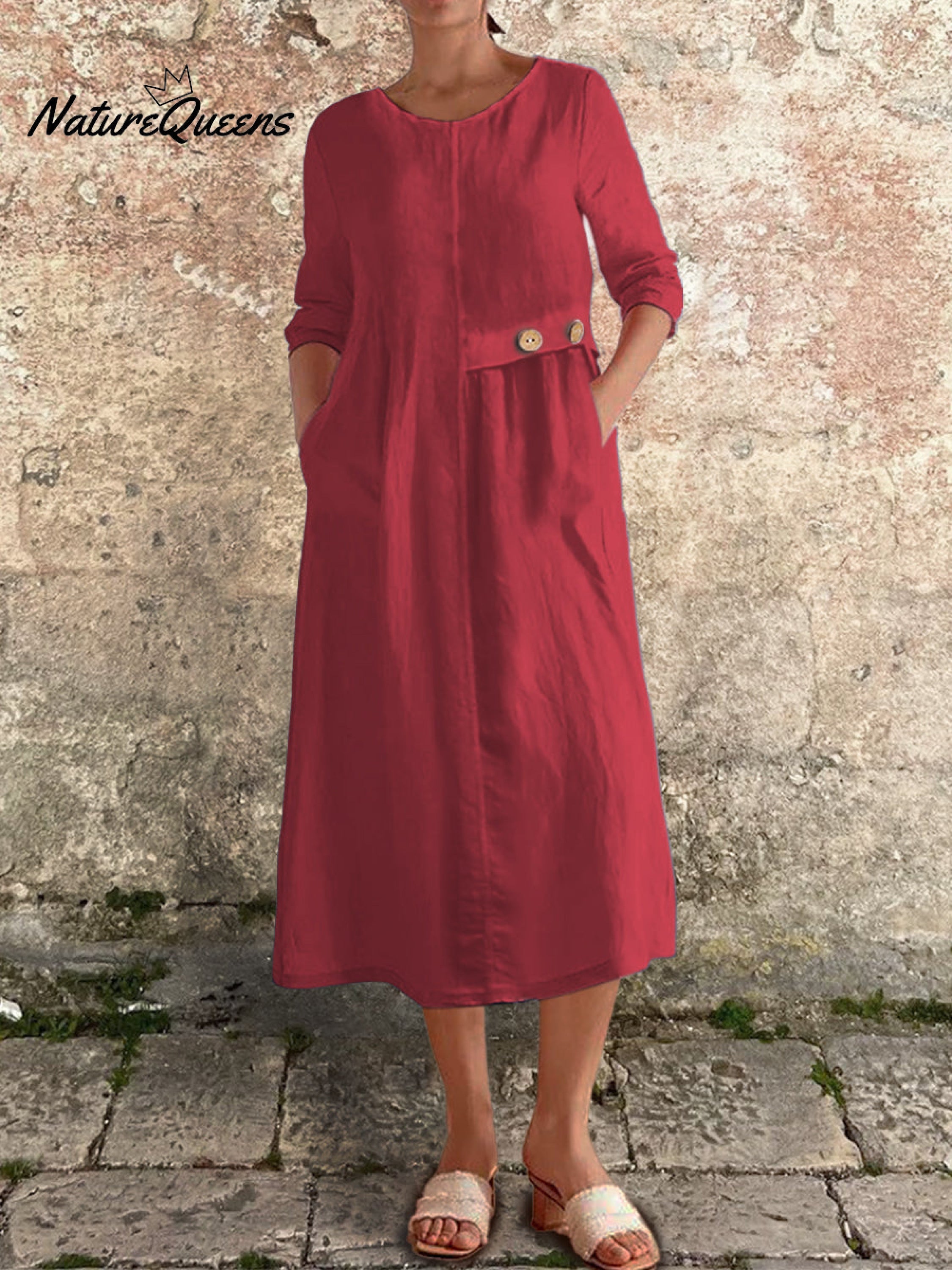 Women's Cotton and Linen Pocket Dress