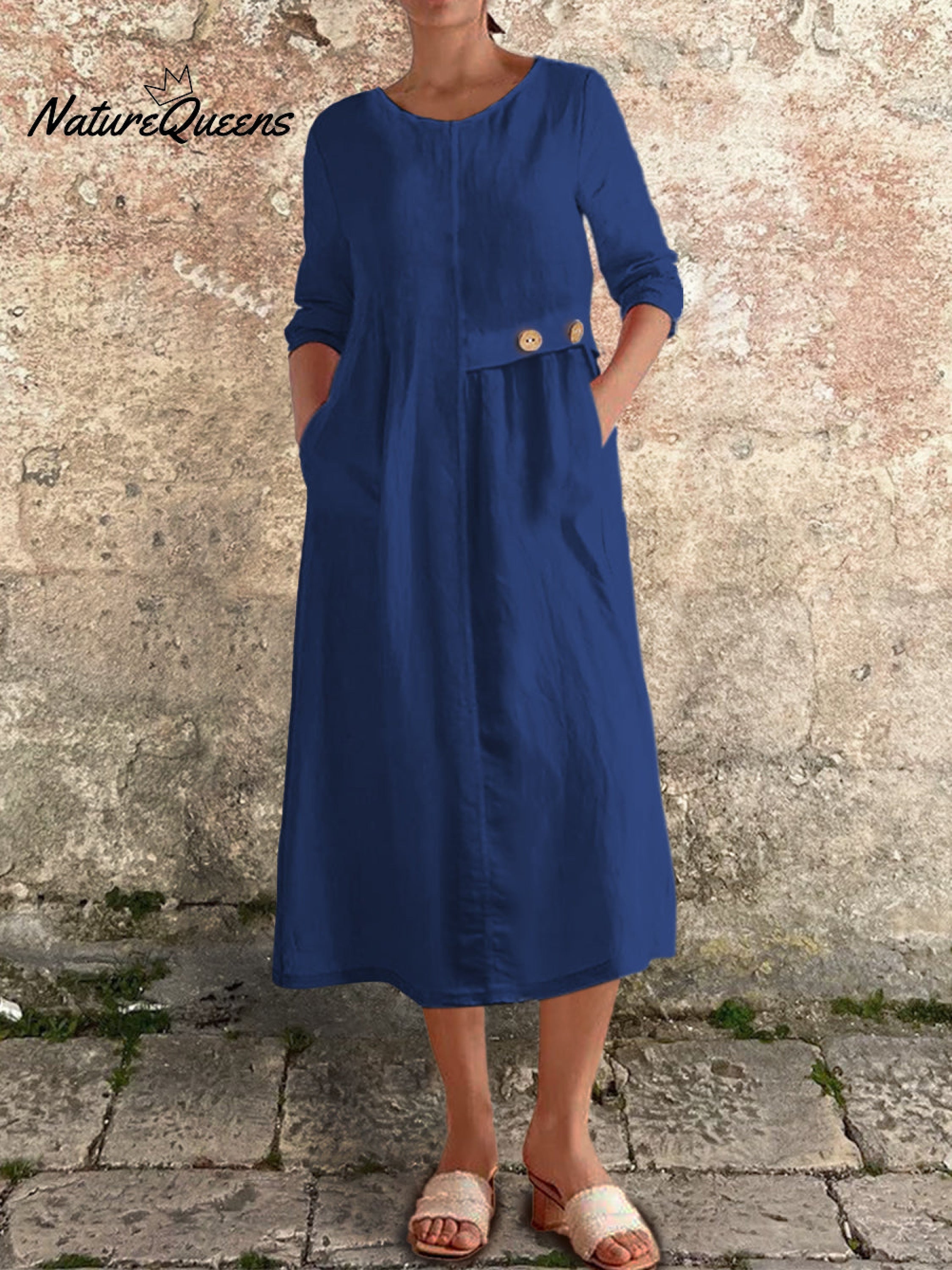 Women's Cotton and Linen Pocket Dress