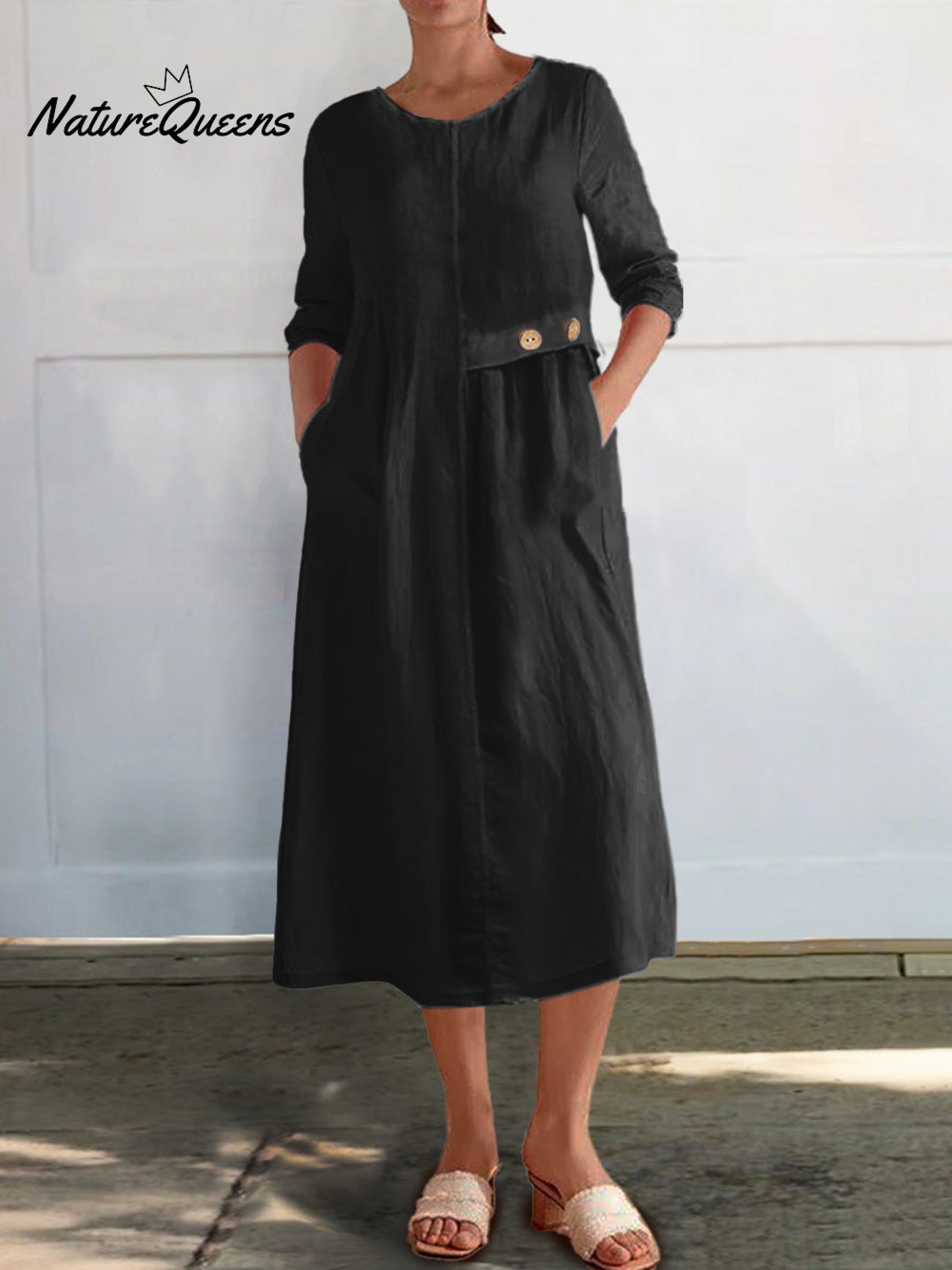 Women's Cotton and Linen Pocket Dress