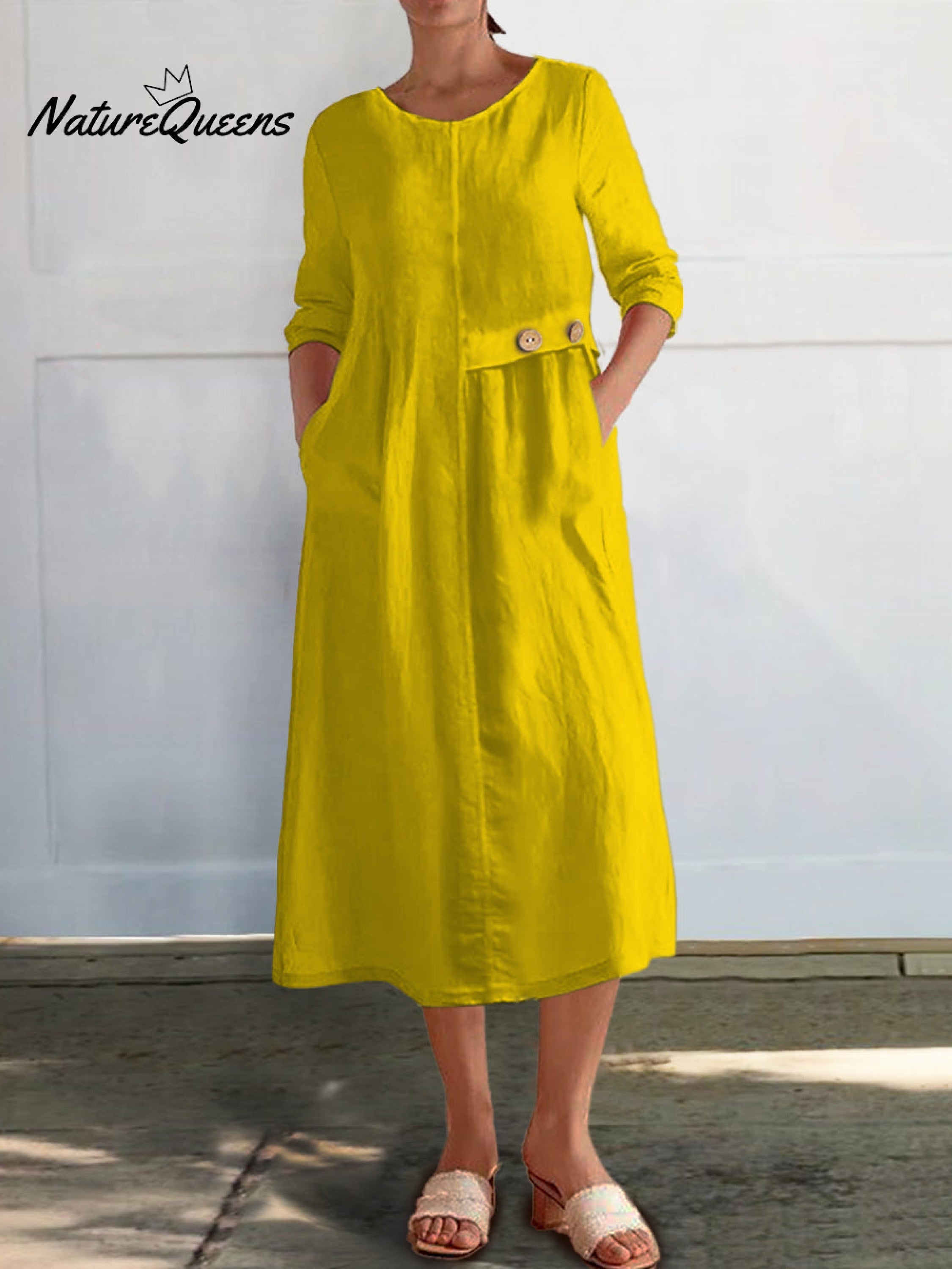 Women's Cotton and Linen Pocket Dress