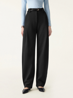 Spring Stretch Cotton High Rise Barrel Leg Pants with Pockets
