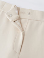 Stretchy Mid Rise Fly-Front Wide Leg Trousers