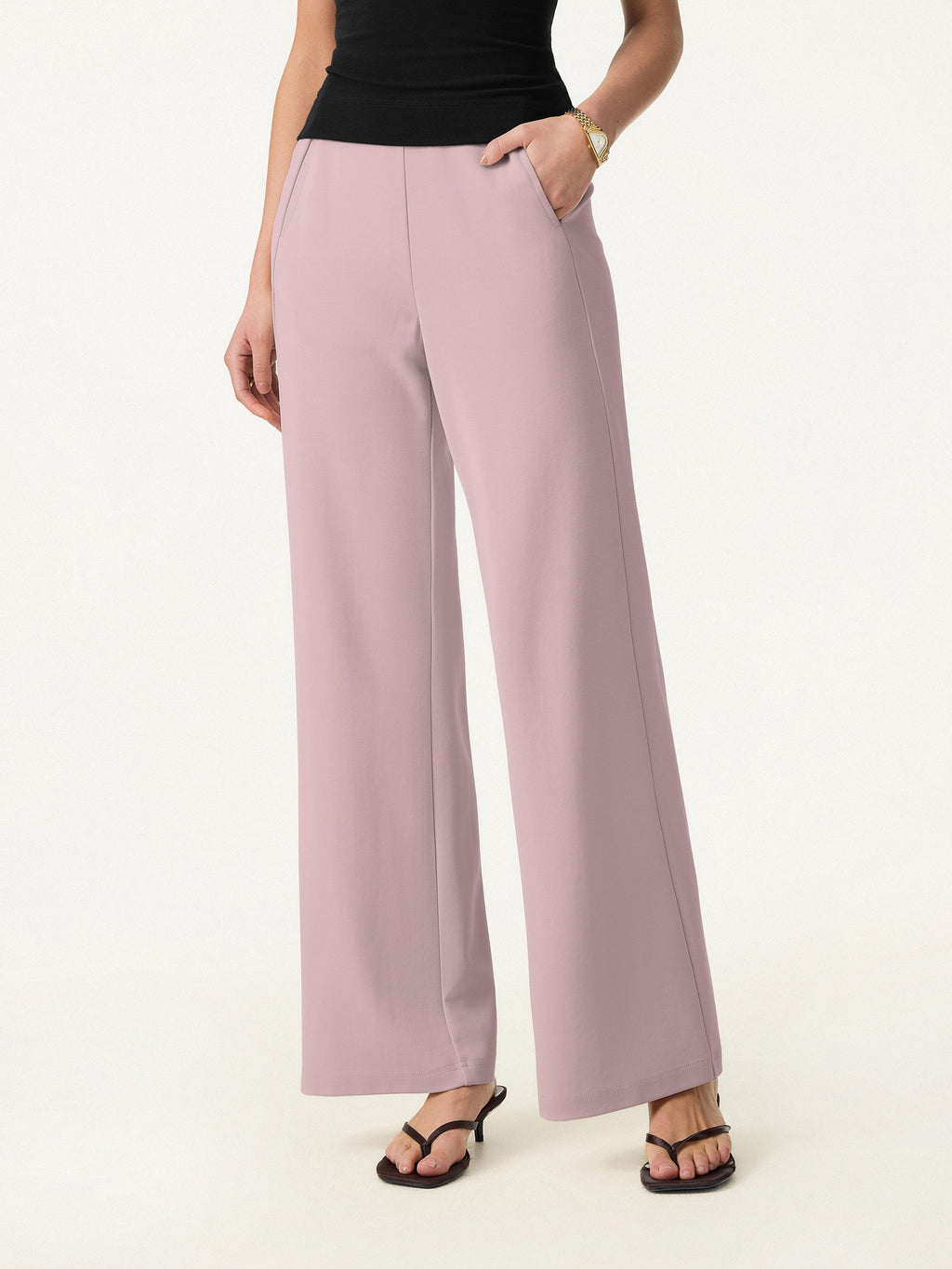 Mid Rise Straight Pull-on Pants with Pockets