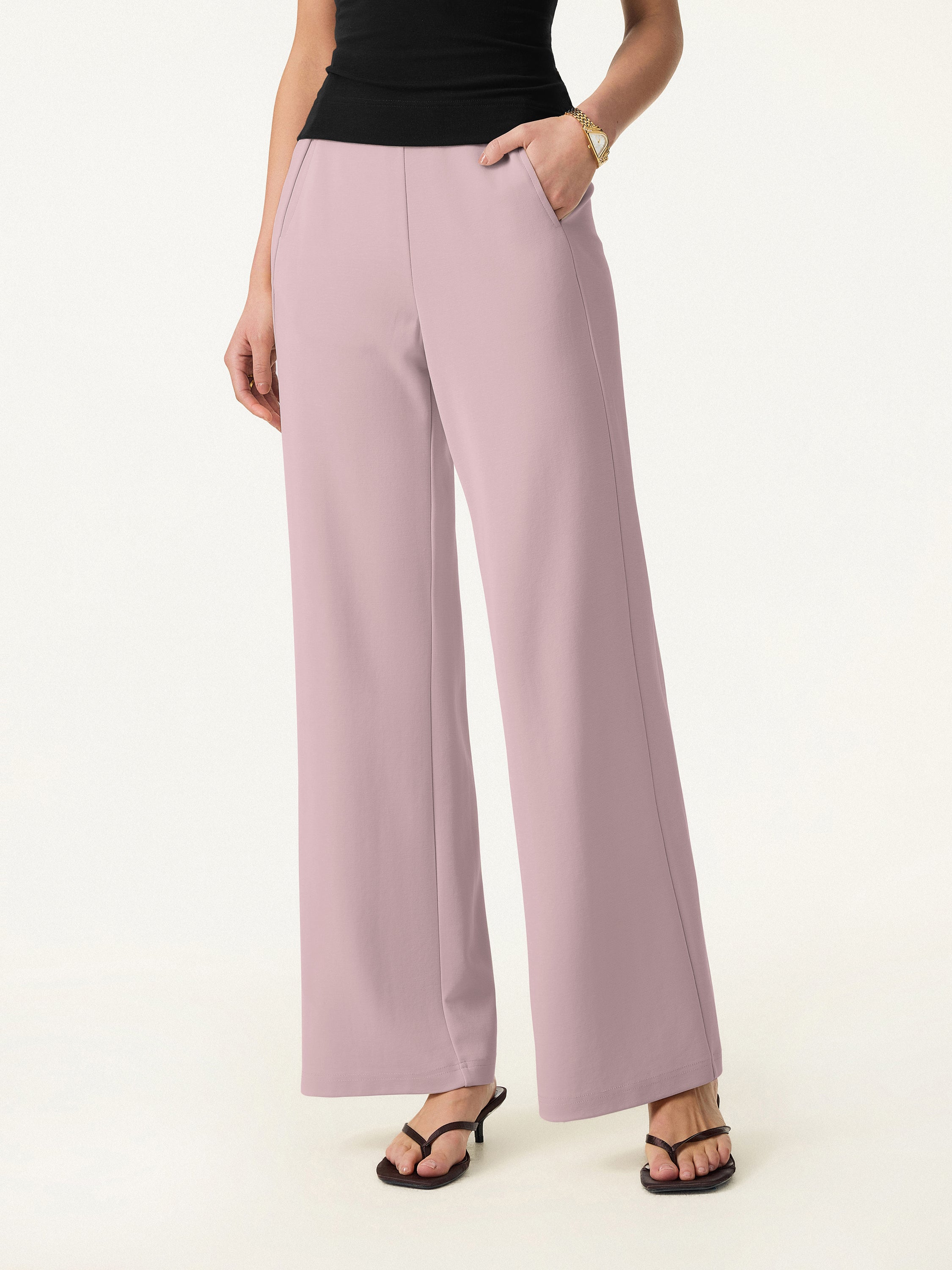 Mid Rise Straight Pull-on Pants with Pockets
