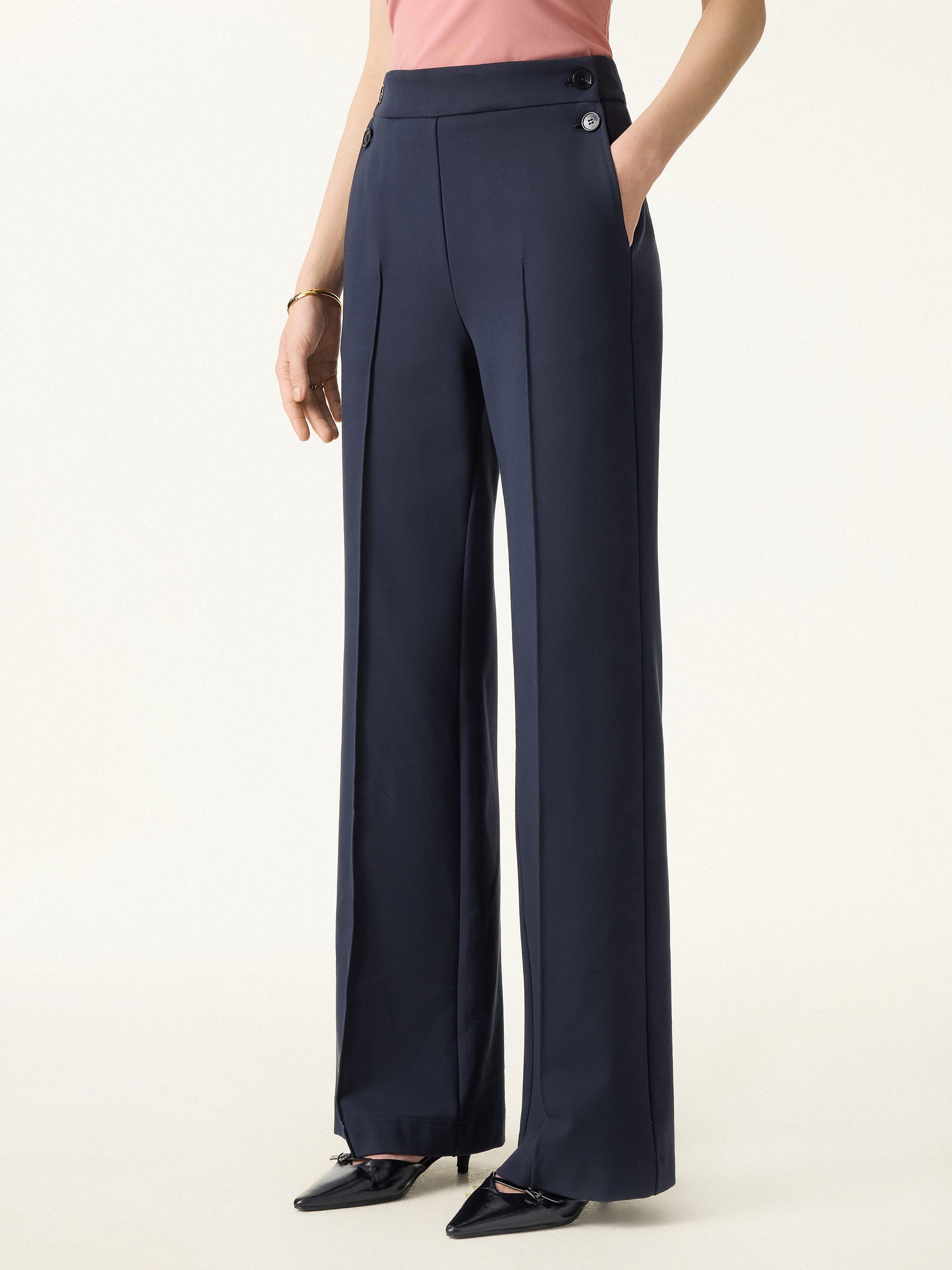4-Way Stretch A-Line Wide Leg Pull-on Work Pants with Pockets