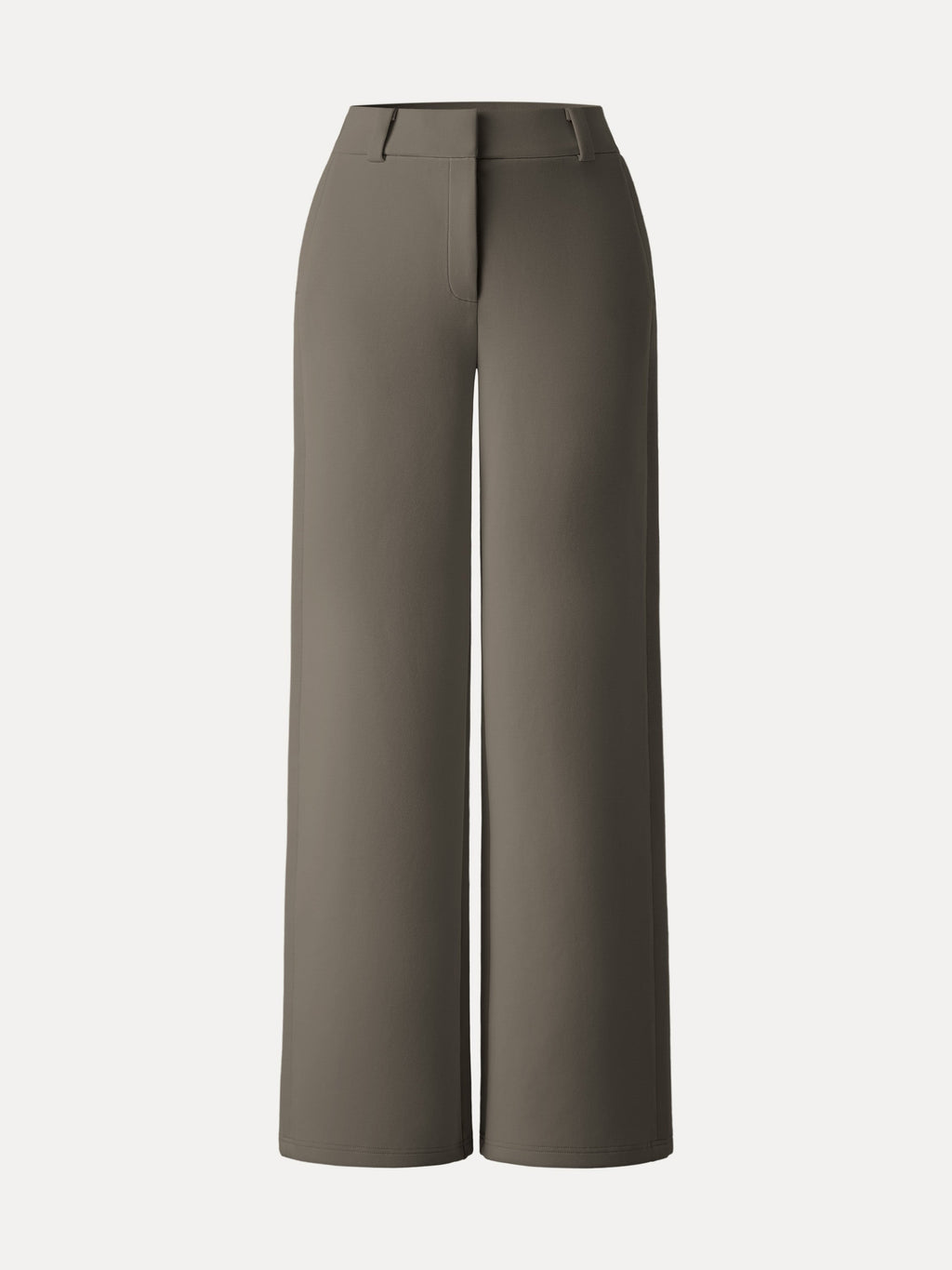 Stretchy Mid Rise Fly-Front Wide Leg Trousers