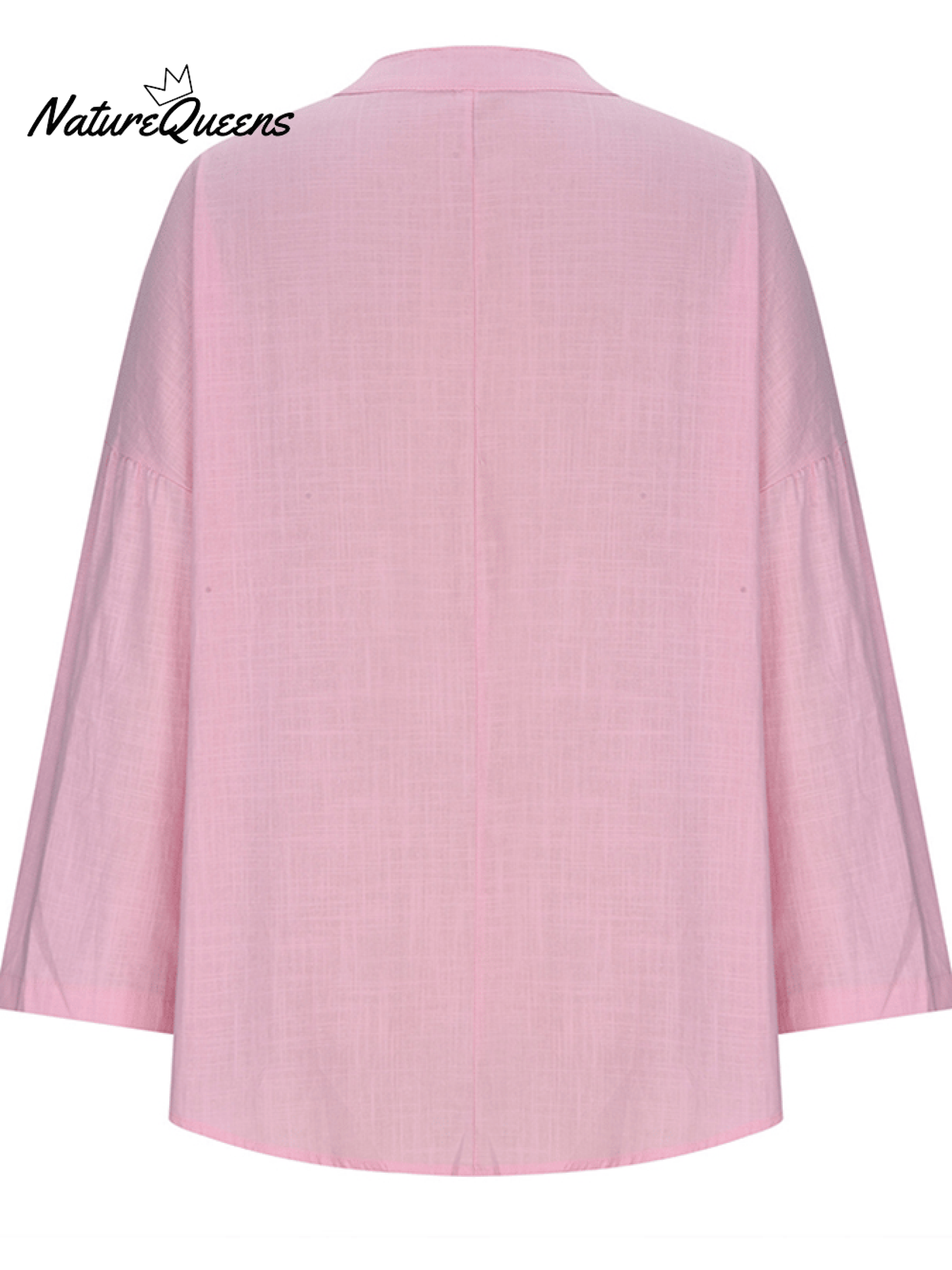 Women's Cotton Long Sleeve Round Neck Solid Color Loose Beach Shirt