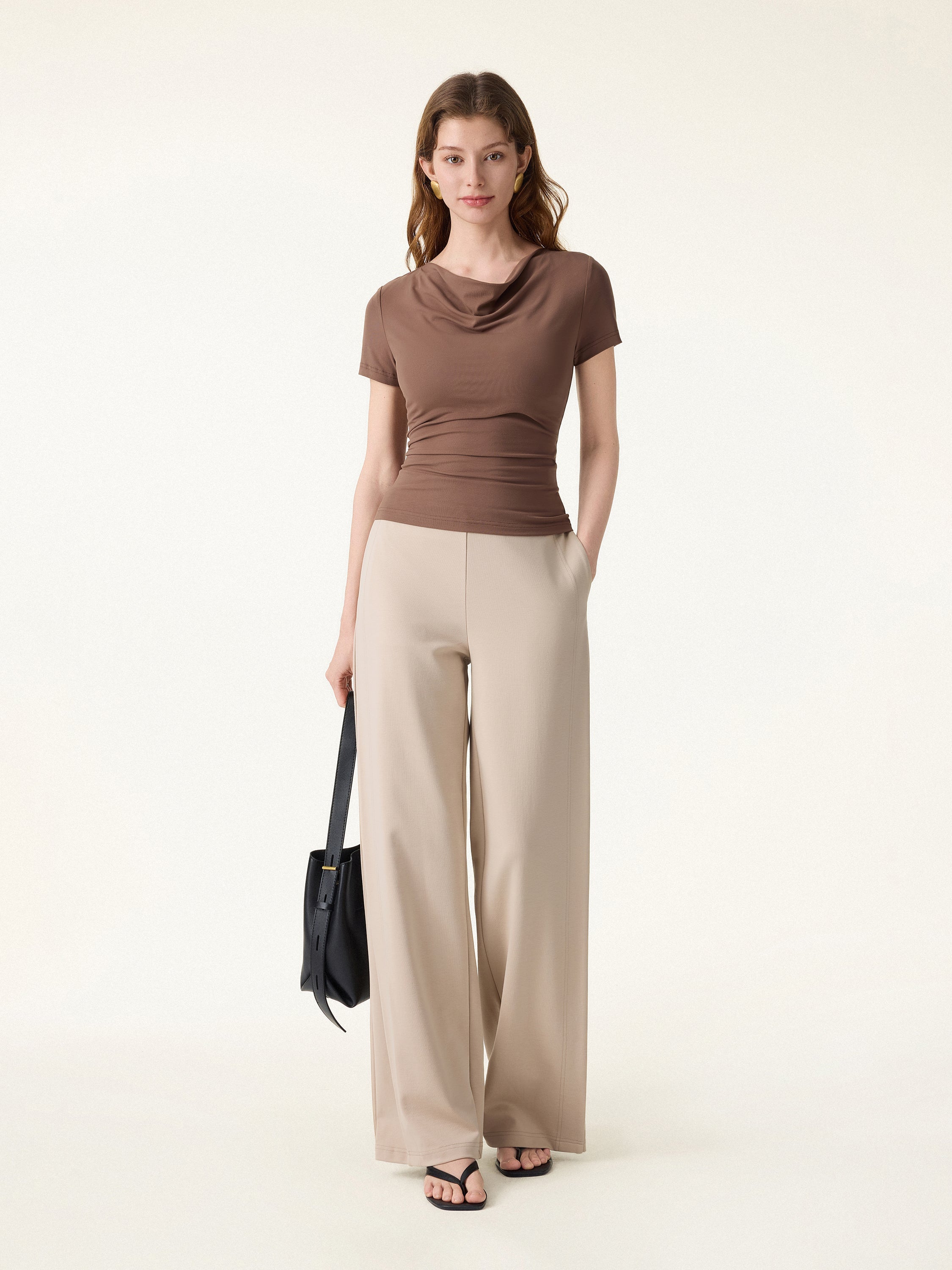Drapey Mid Rise Wide Leg Pull-on Pants with Pockets