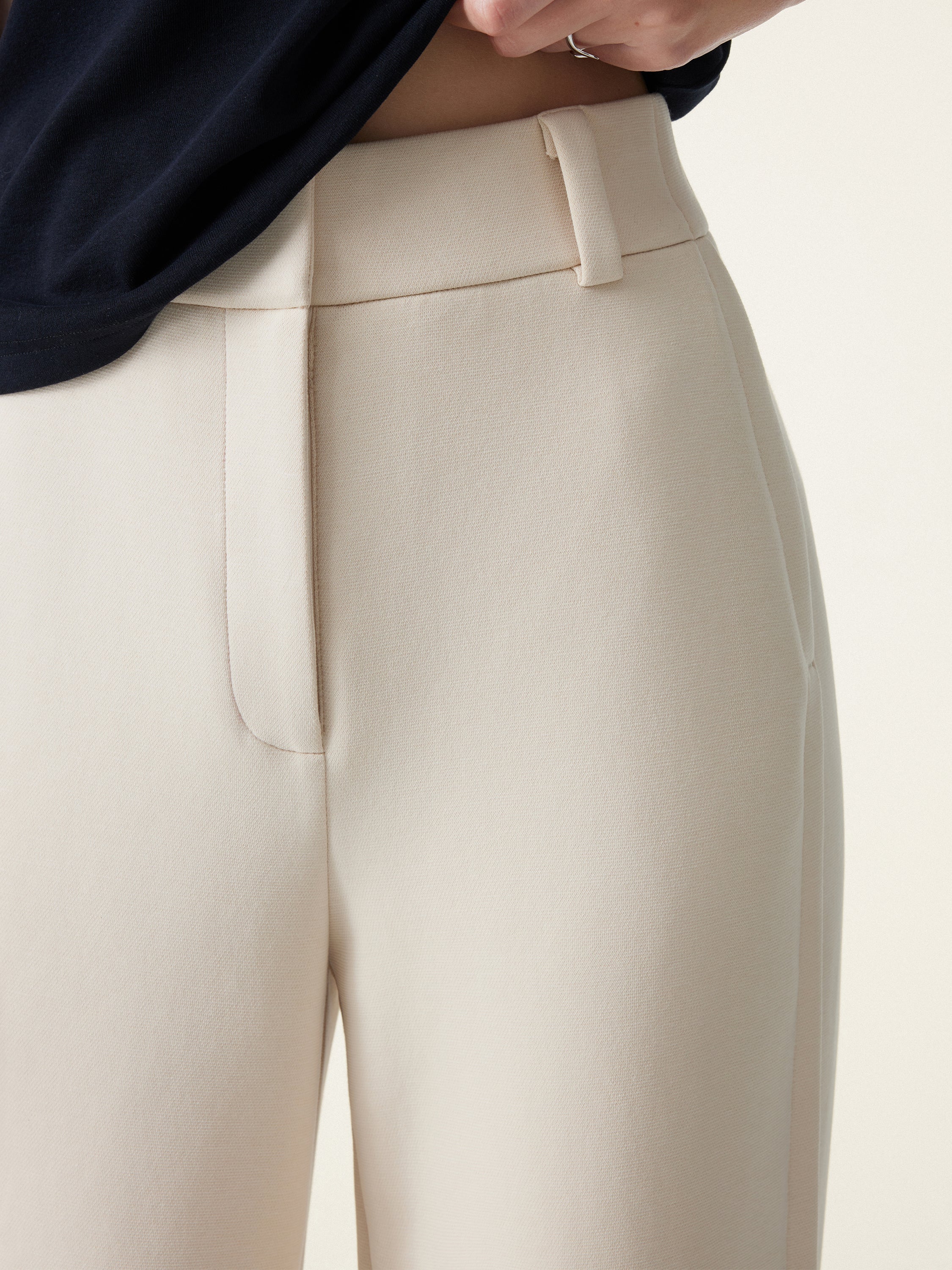 Stretchy Mid Rise Fly-Front Wide Leg Trousers