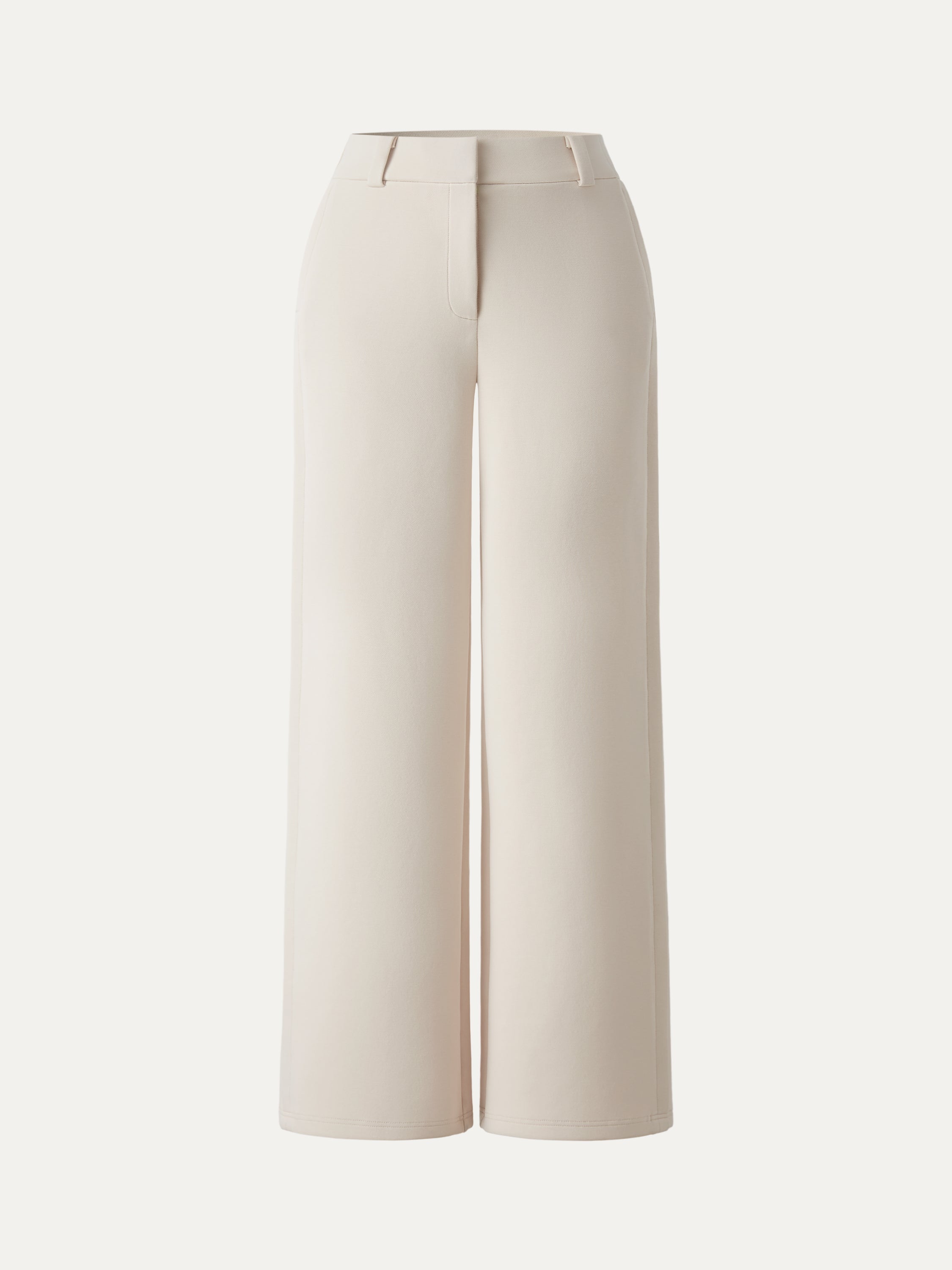 Stretchy Mid Rise Fly-Front Wide Leg Trousers