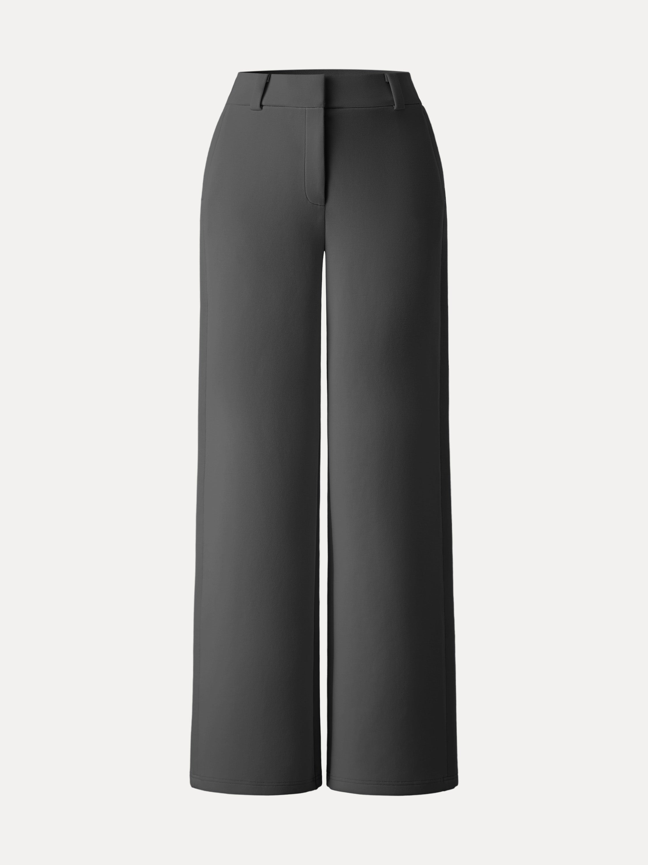 Stretchy Mid Rise Fly-Front Wide Leg Trousers