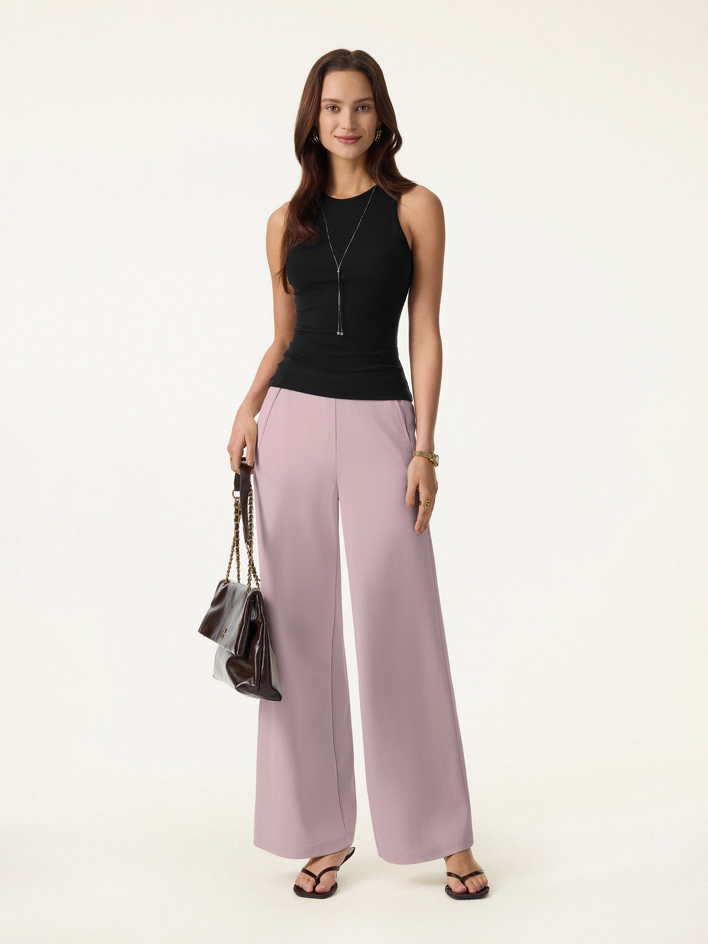 Mid Rise Straight Pull-on Pants with Pockets