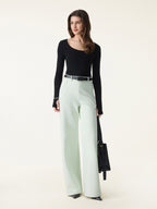 Stretch Cotton Blend Slimming High Rise Wide Leg Pants