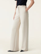 Stretchy Mid Rise Fly-Front Wide Leg Trousers