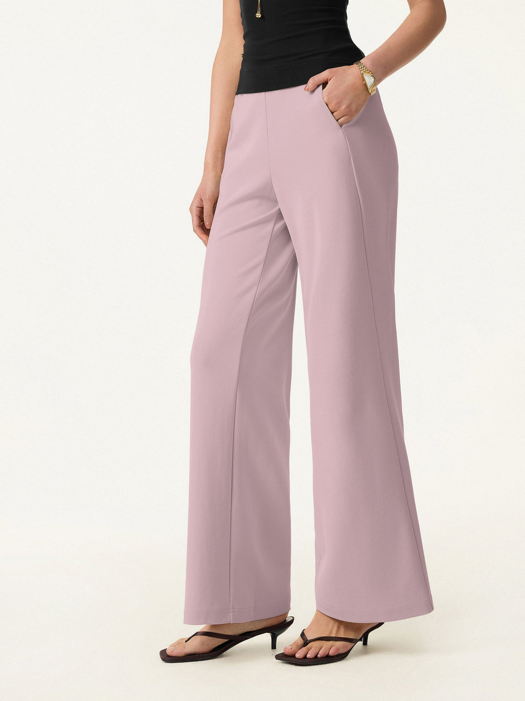Mid Rise Straight Pull-on Pants with Pockets