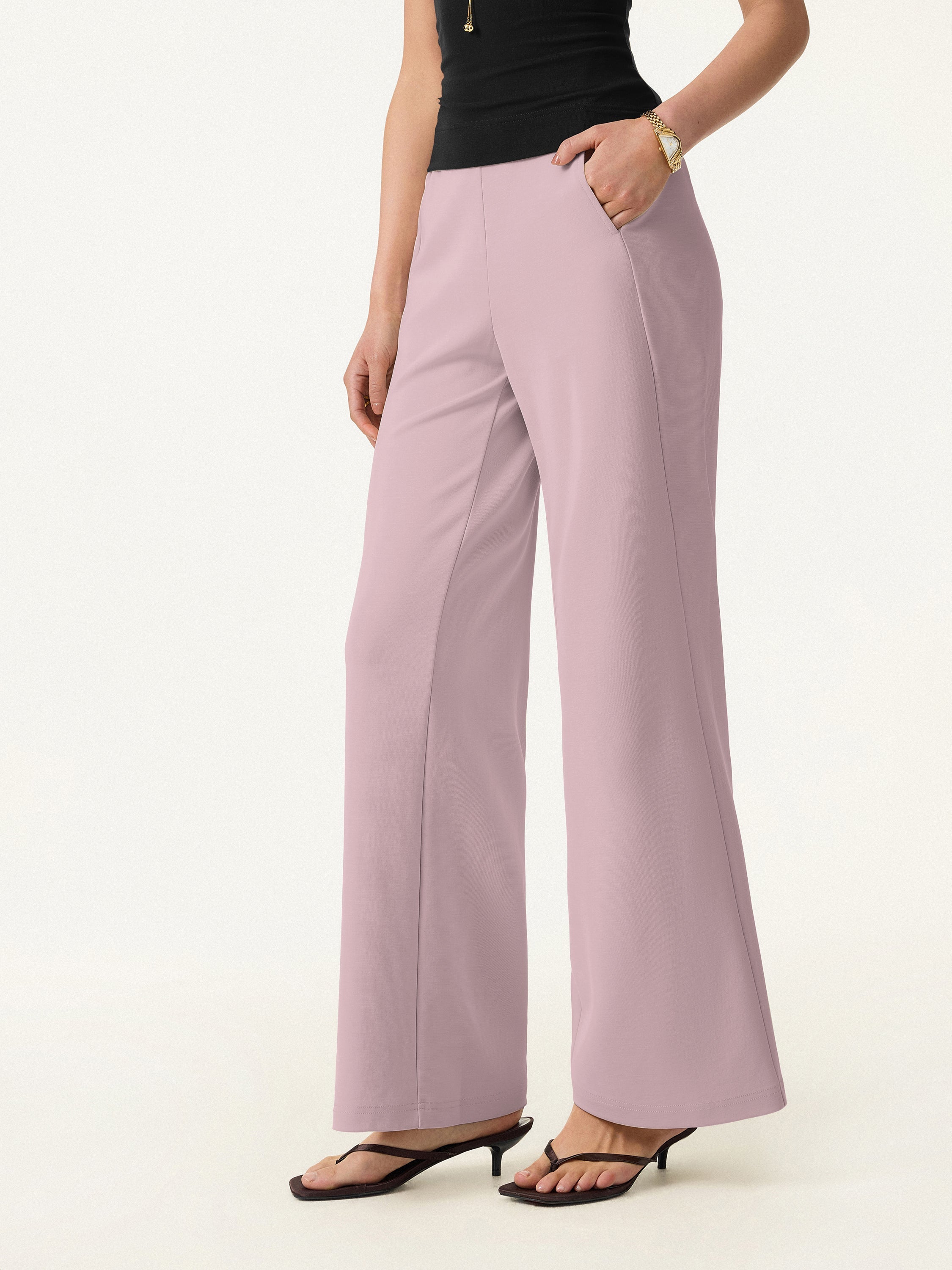 Mid Rise Straight Pull-on Pants with Pockets