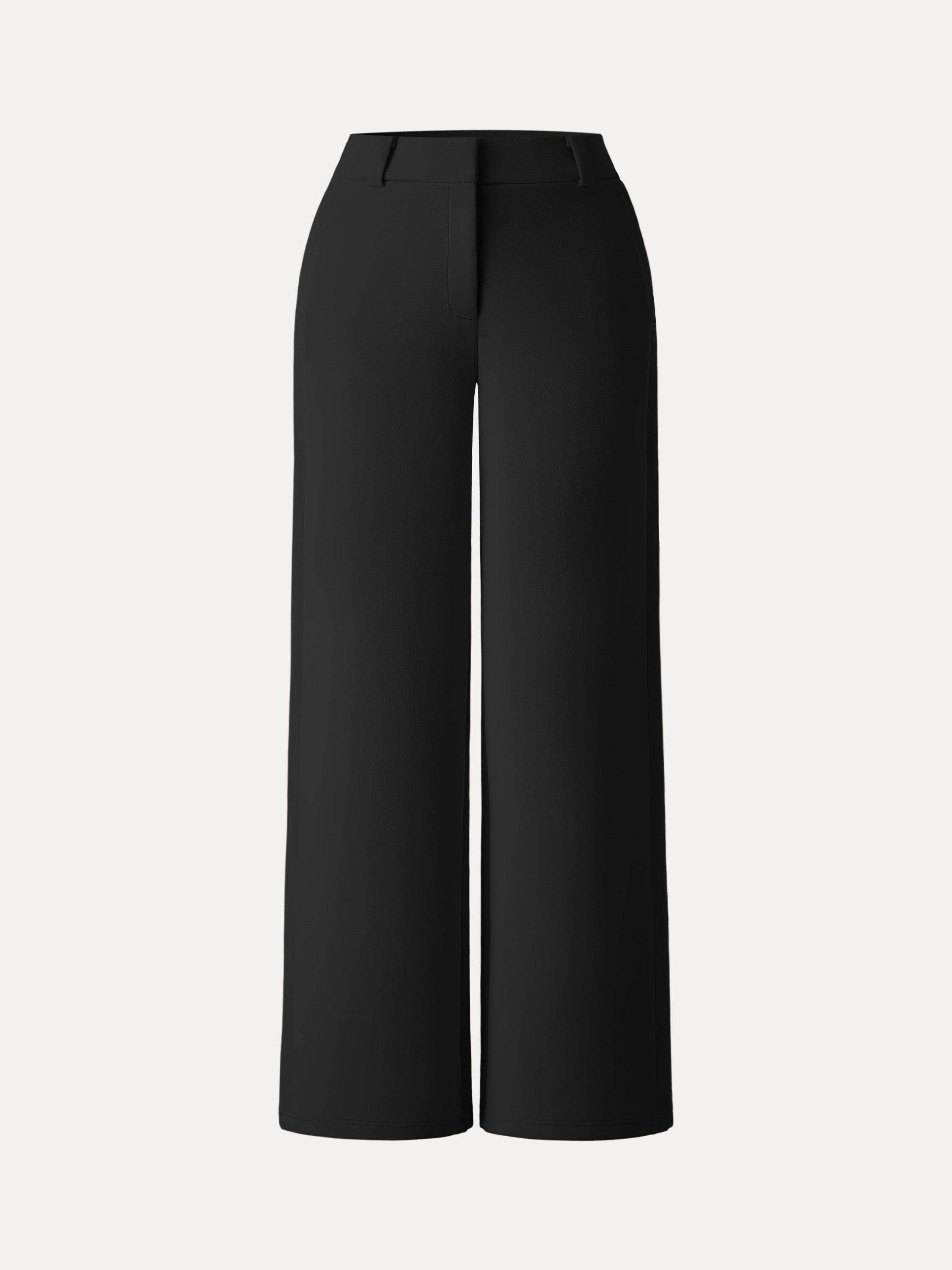Stretchy Mid Rise Fly-Front Wide Leg Trousers