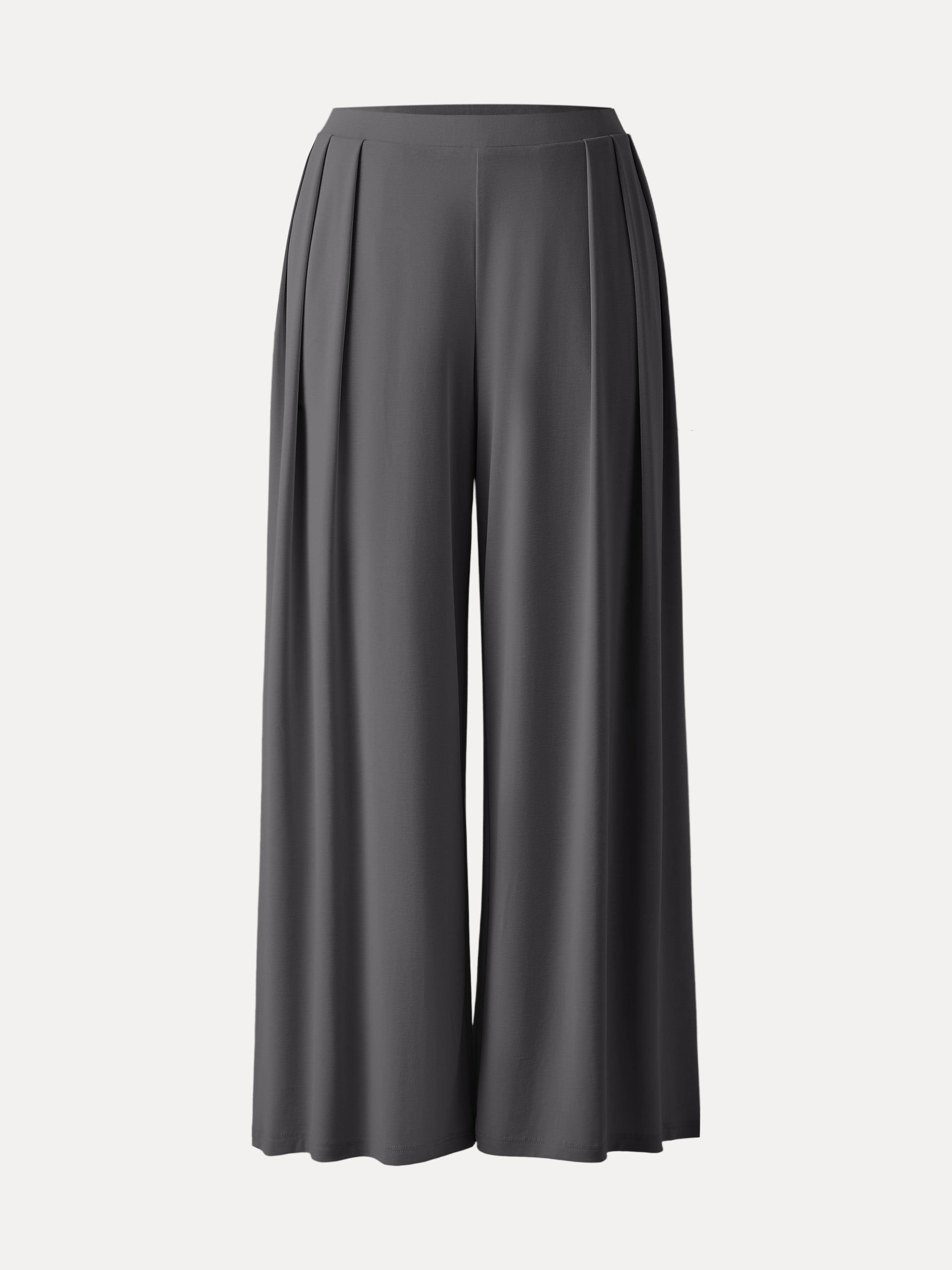 Sandwashed Mid Rise Pleated Wide Leg Palazzo Pants with Pockets
