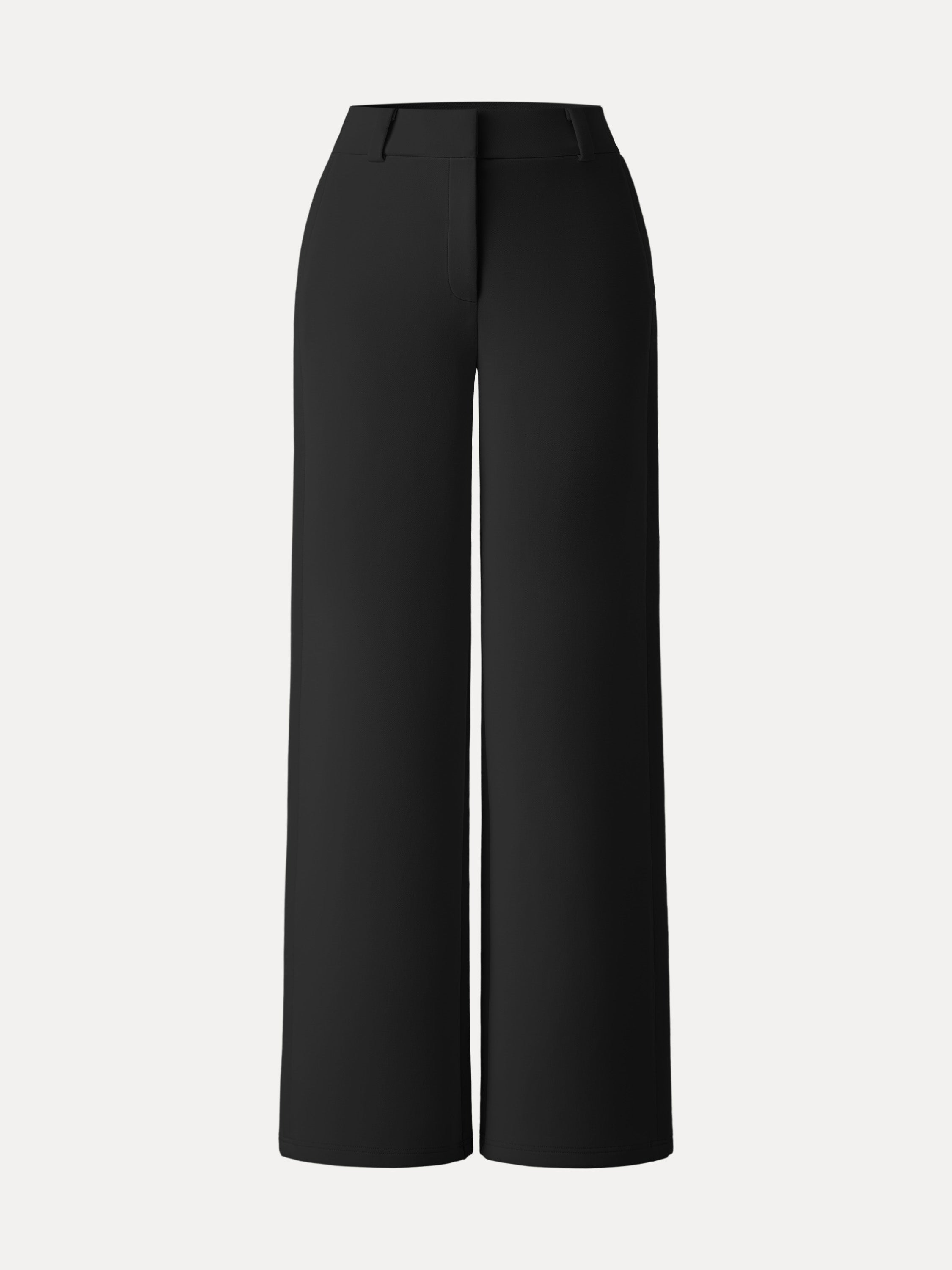 Stretchy Mid Rise Fly-Front Wide Leg Trousers