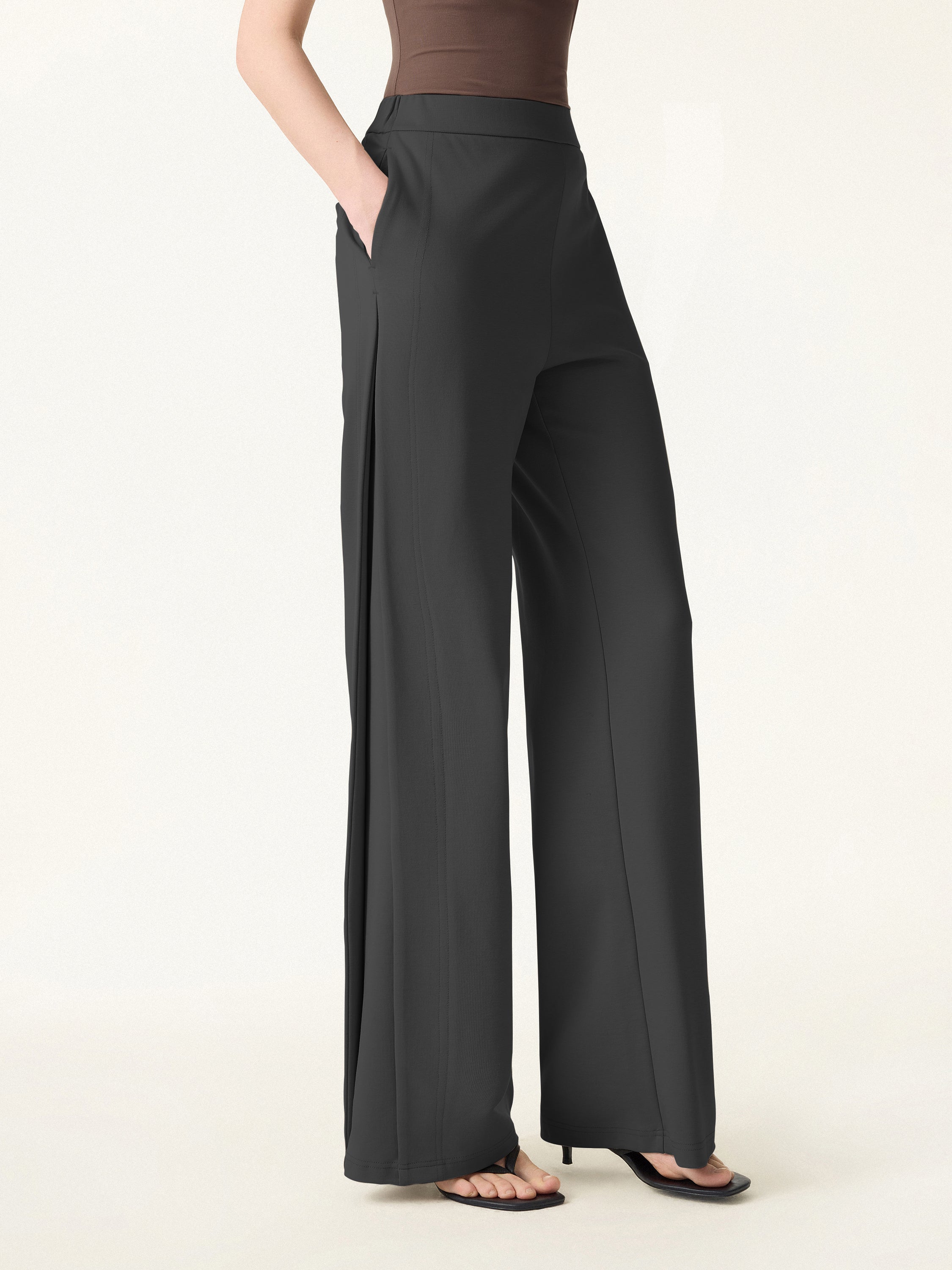 Drapey Mid Rise Wide Leg Pull-on Pants with Pockets