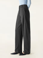 Spring Stretch Cotton High Rise Barrel Leg Pants with Pockets