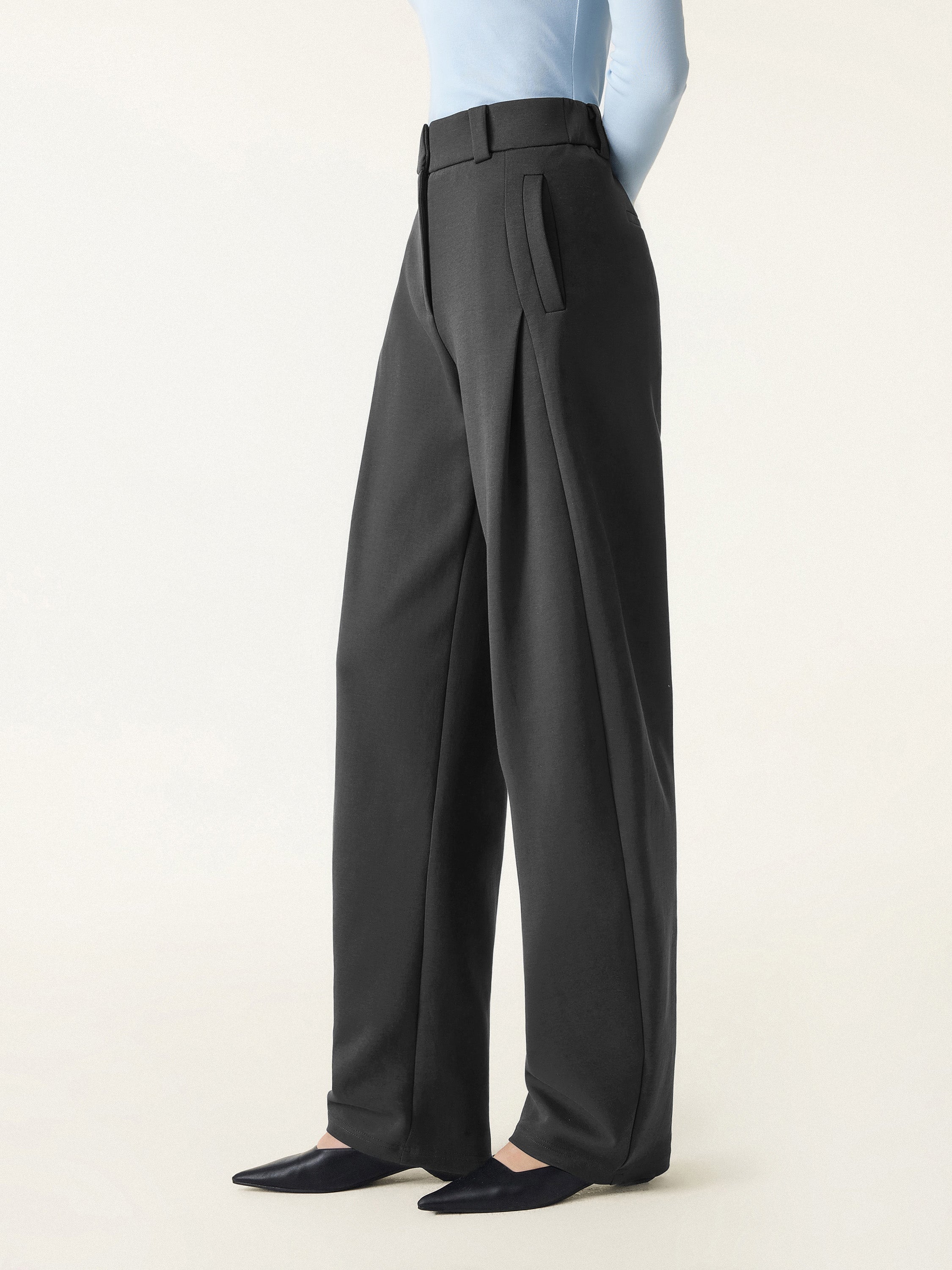 Spring Stretch Cotton High Rise Barrel Leg Pants with Pockets