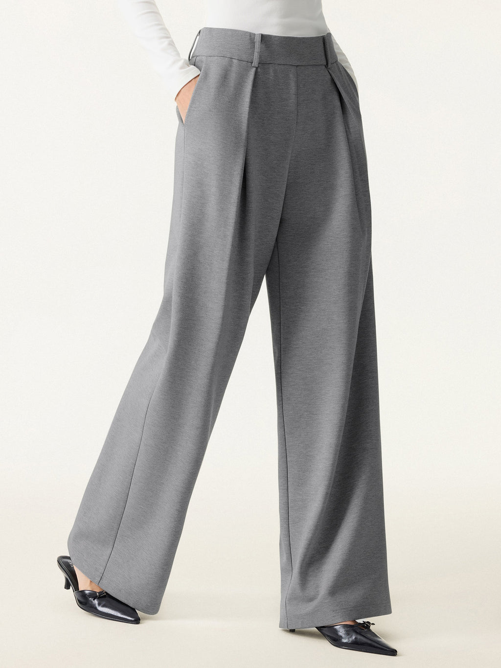 Wrinkle-Resistant Stretchy High Rise Wide Leg Pants with Pockets