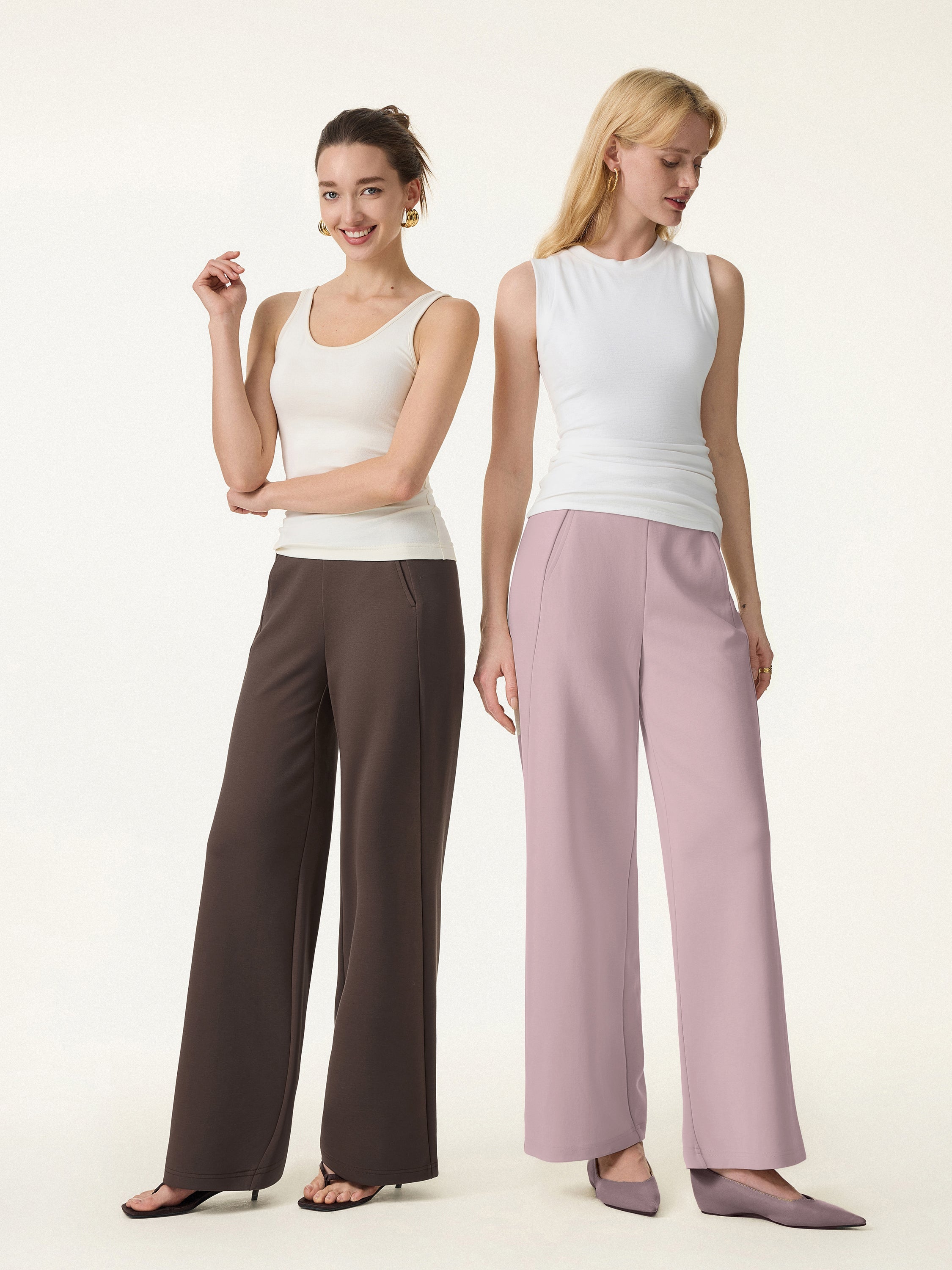 Mid Rise Straight Pull-on Pants with Pockets