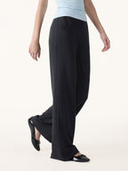 Lyocell Wool Stretch Mid Rise Straight Leg Pull-on Pants