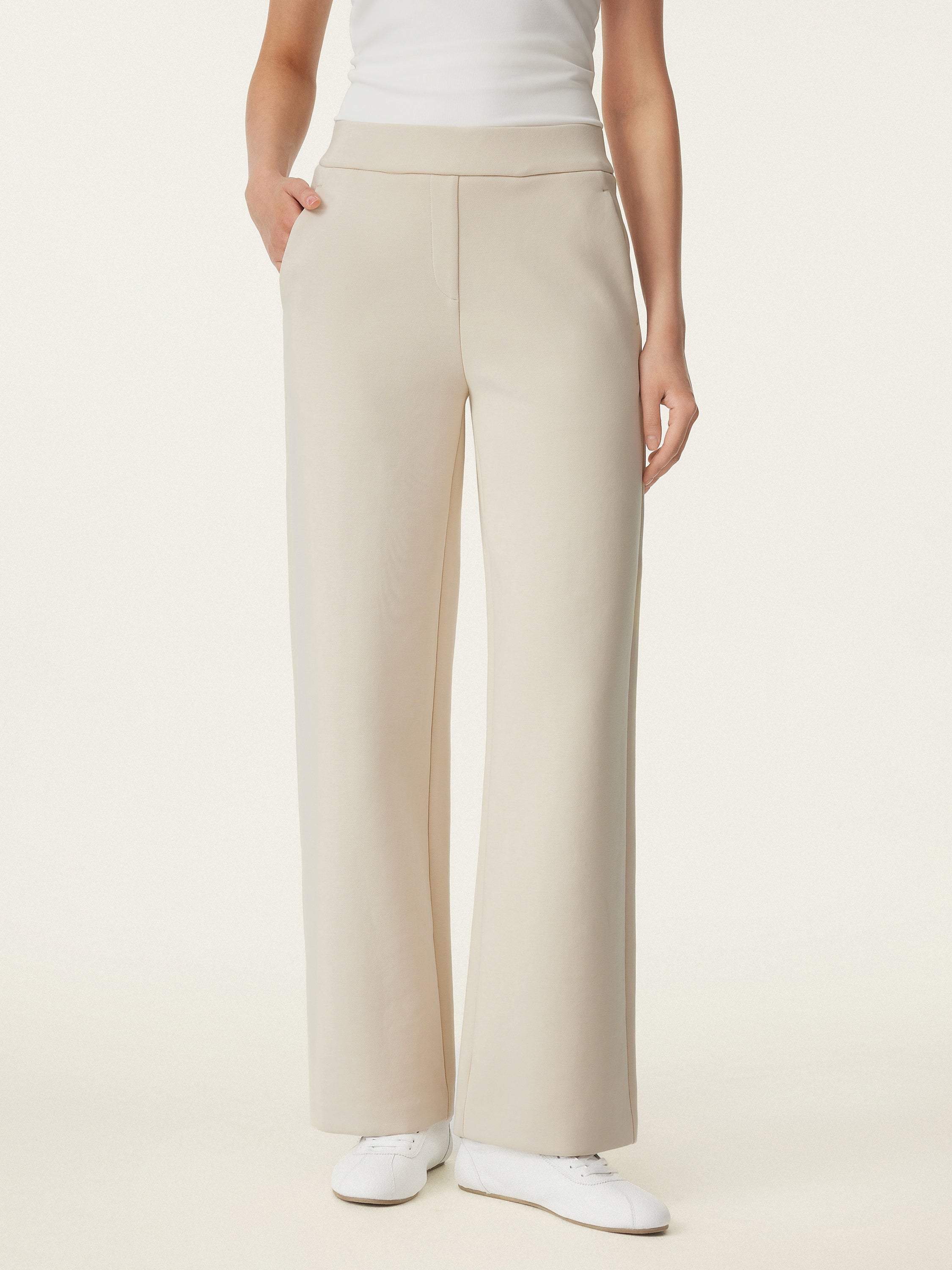 Textured Mid Rise Pull-on Straight Pant with Pockets