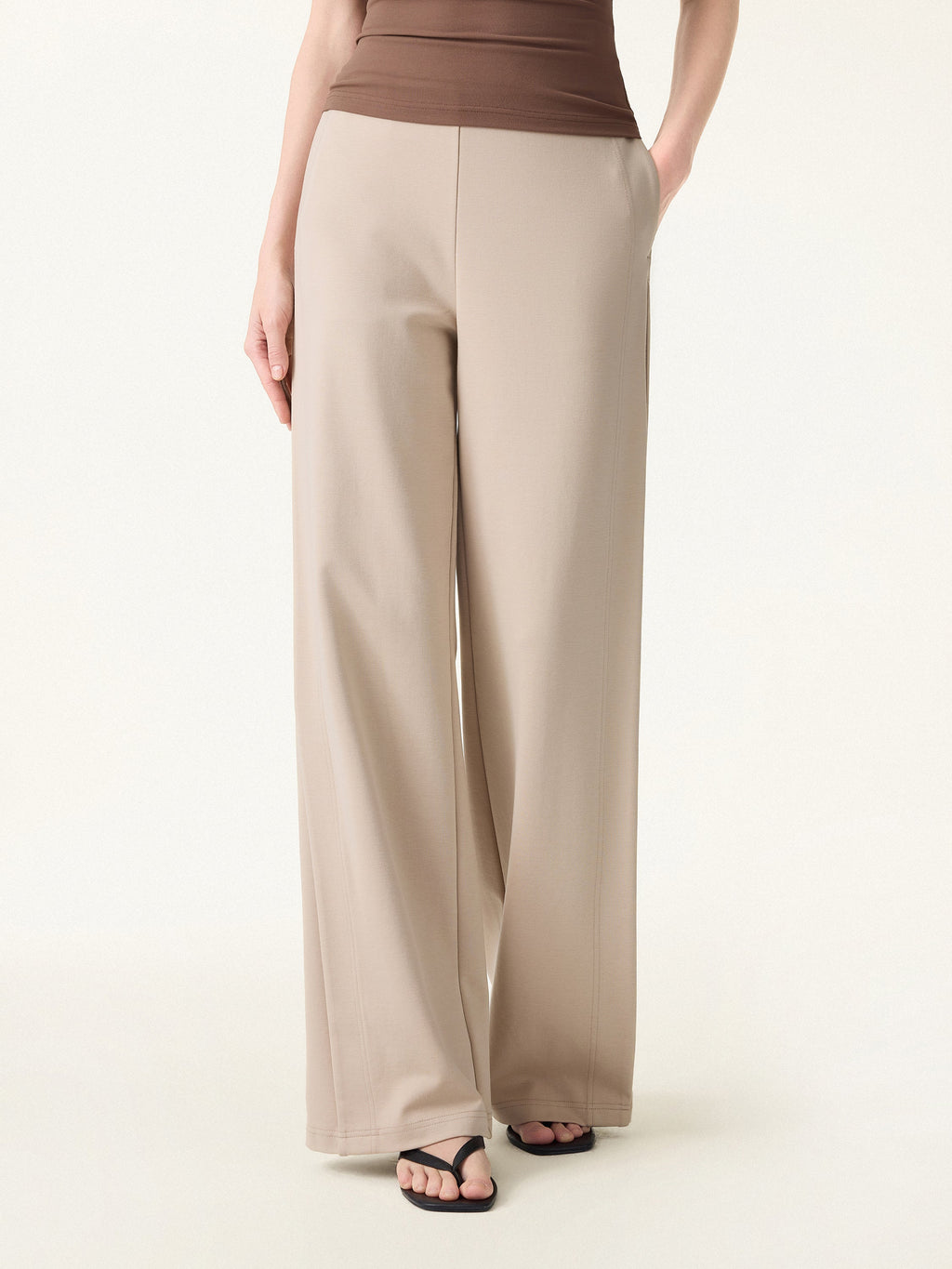 Drapey Mid Rise Wide Leg Pull-on Pants with Pockets