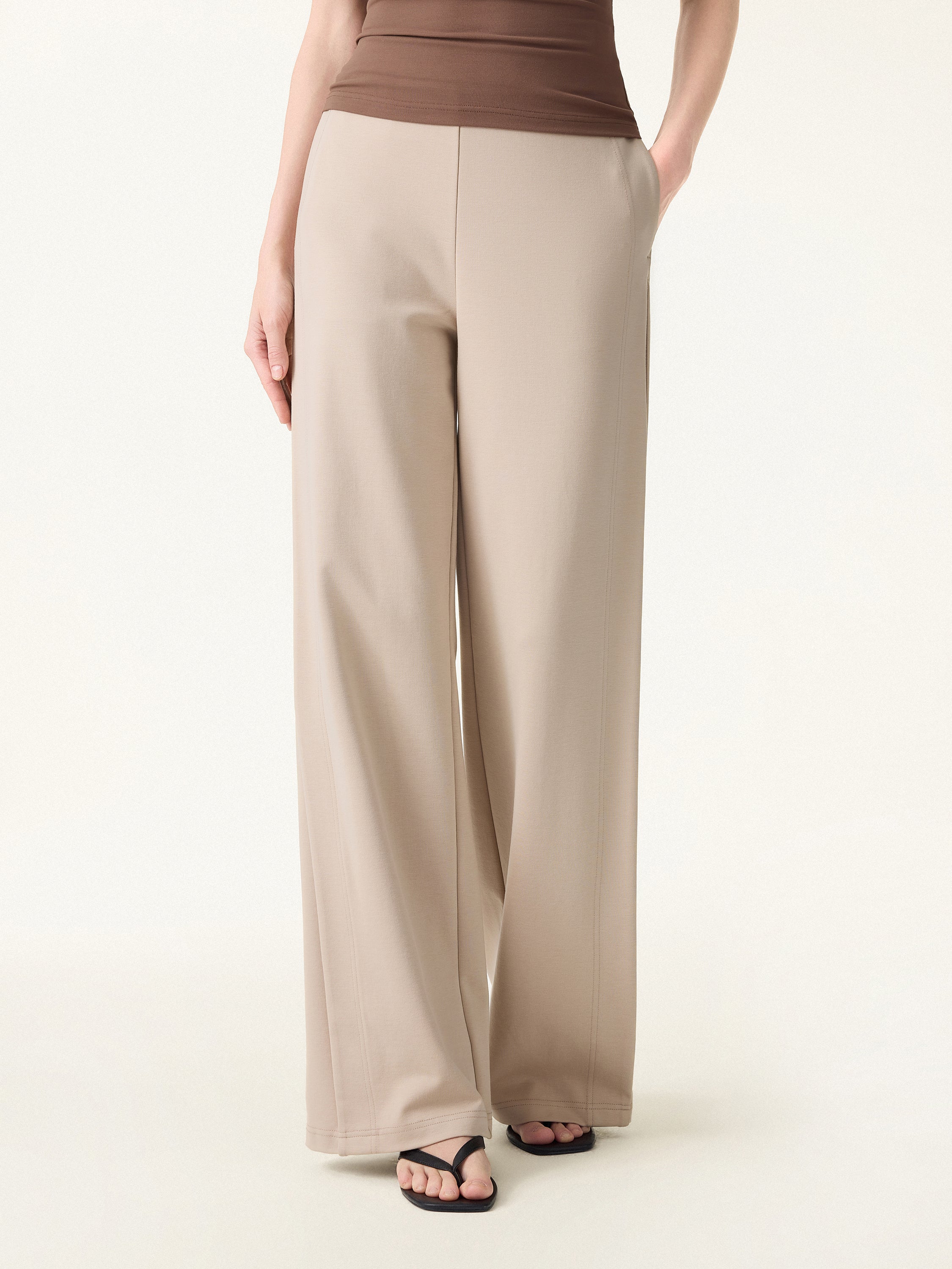 Drapey Mid Rise Wide Leg Pull-on Pants with Pockets