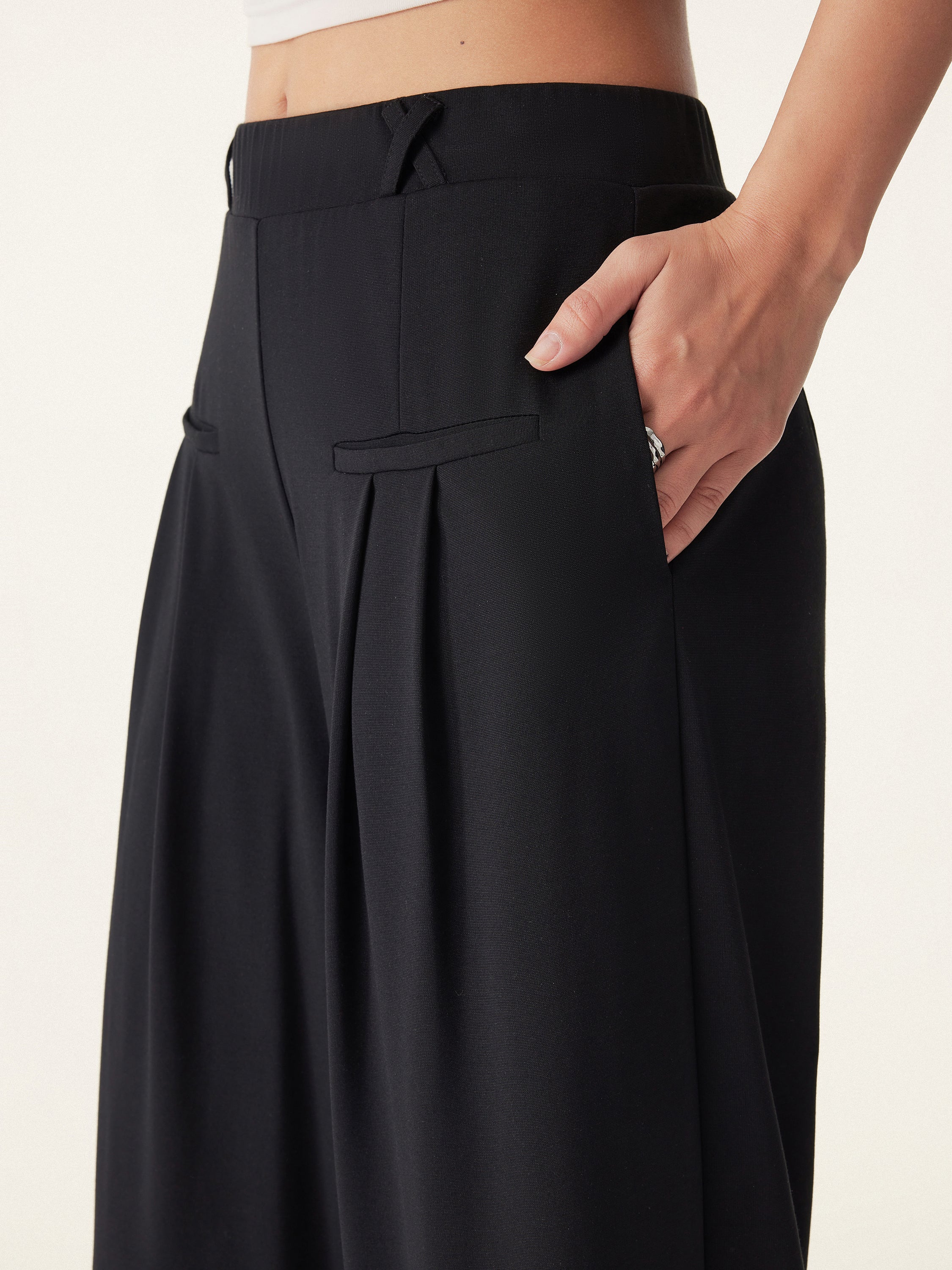 Mid Rise Wide Leg Trouser with Pockets Drapey Bamboo Ponte