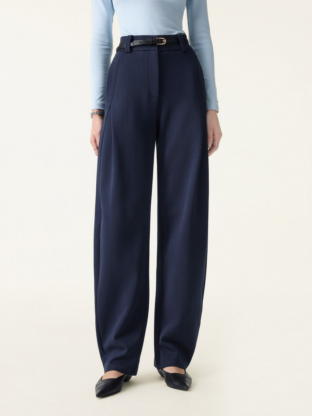 Spring Stretch Cotton High Rise Barrel Leg Pants with Pockets
