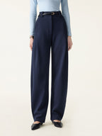 Spring Stretch Cotton High Rise Barrel Leg Pants with Pockets