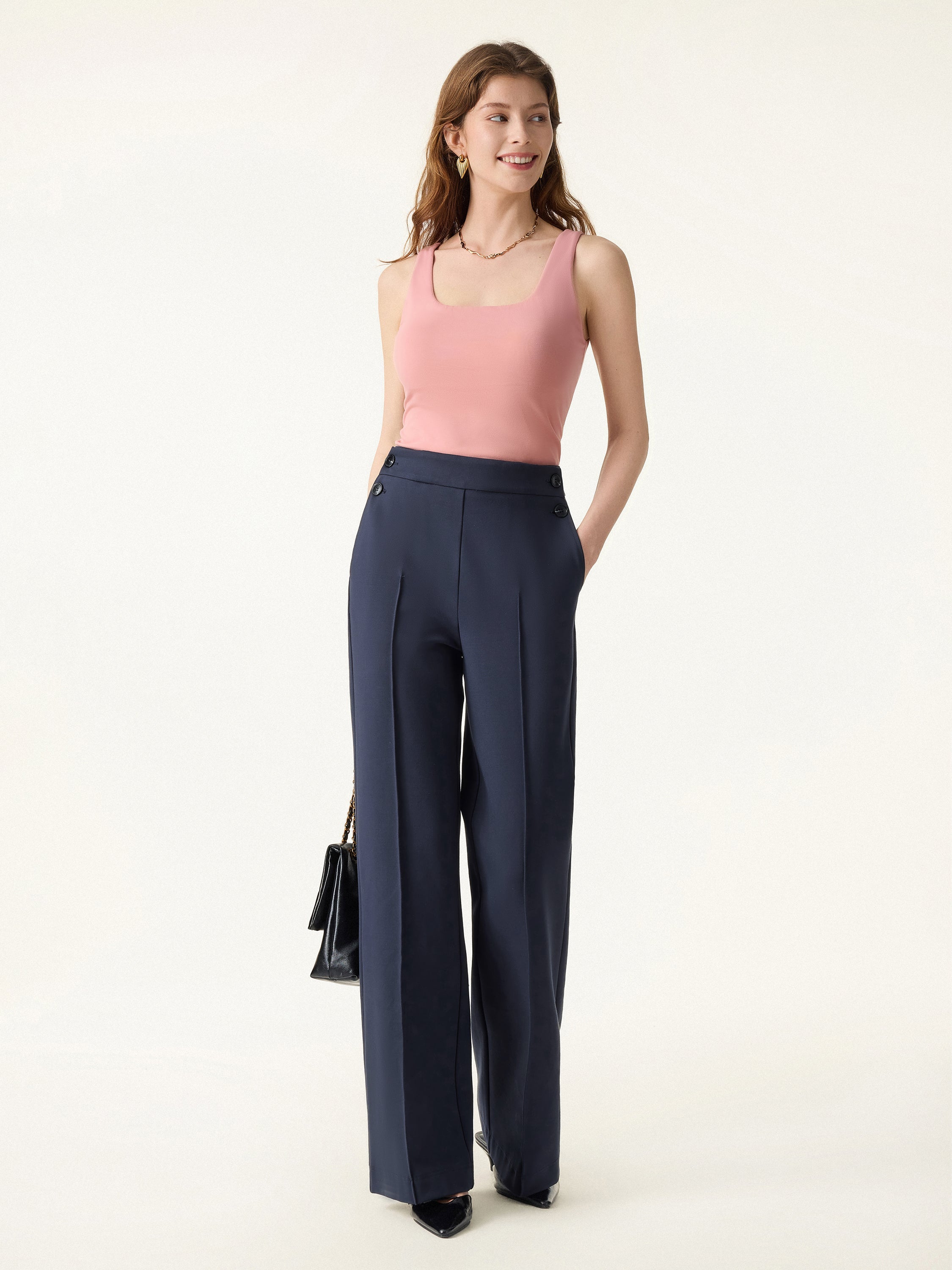 4-Way Stretch A-Line Wide Leg Pull-on Work Pants with Pockets