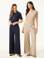 Lyocell Wool Mid Rise Wide Leg Pull-on Pants with Pockets